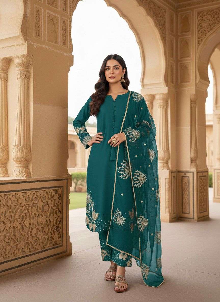 AD 202 CREPE DESIGNER PARTY WEAR LOOK LADIES 3PIECE SET COLLECTION 