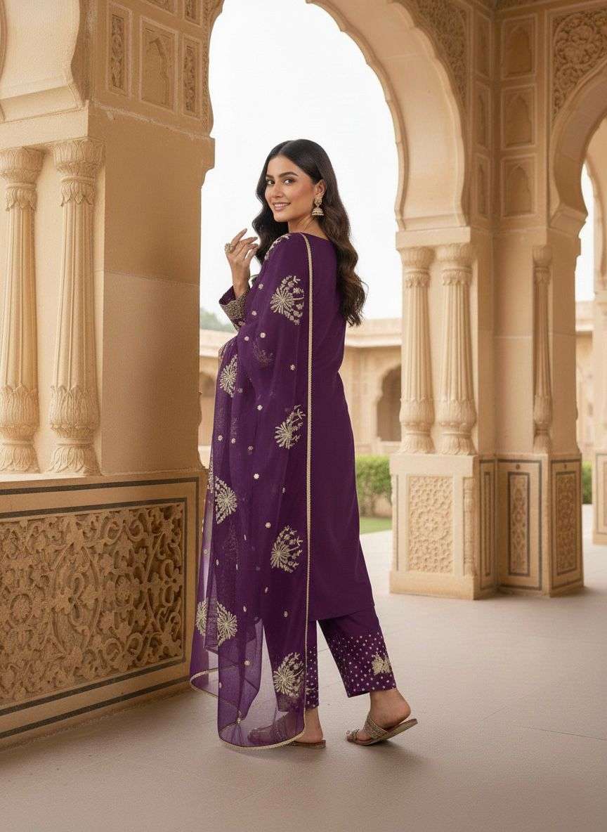 AD 202 CREPE DESIGNER PARTY WEAR LOOK LADIES 3PIECE SET COLLECTION 