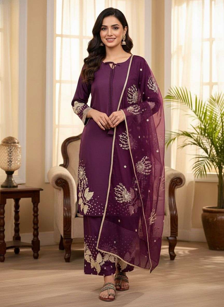 AD 202 CREPE DESIGNER PARTY WEAR LOOK LADIES 3PIECE SET COLLECTION 