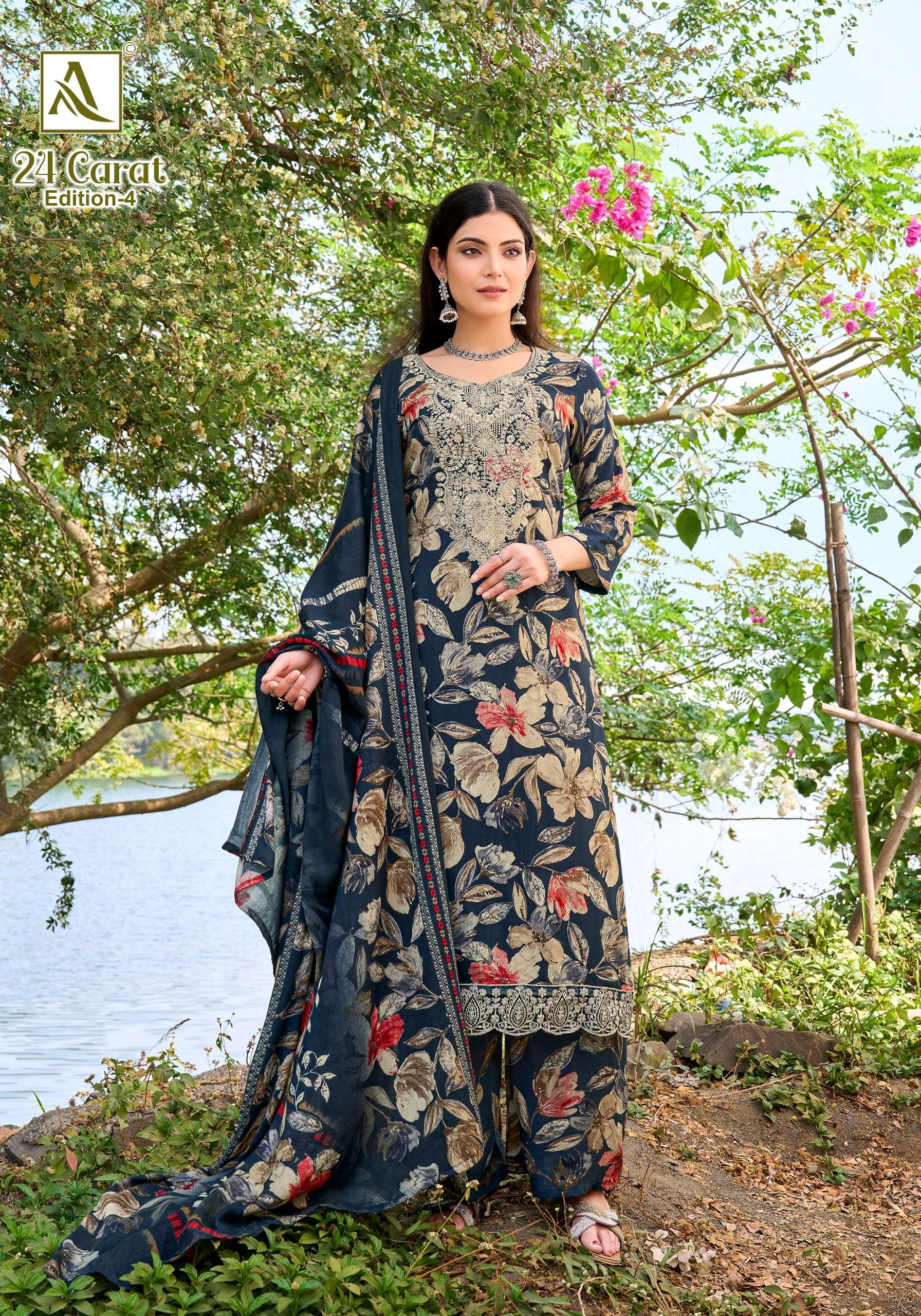 ALOK SUITS 24 CARAT VOL 4 RAYON FANCY EMBROIDERIES WORK SUIT