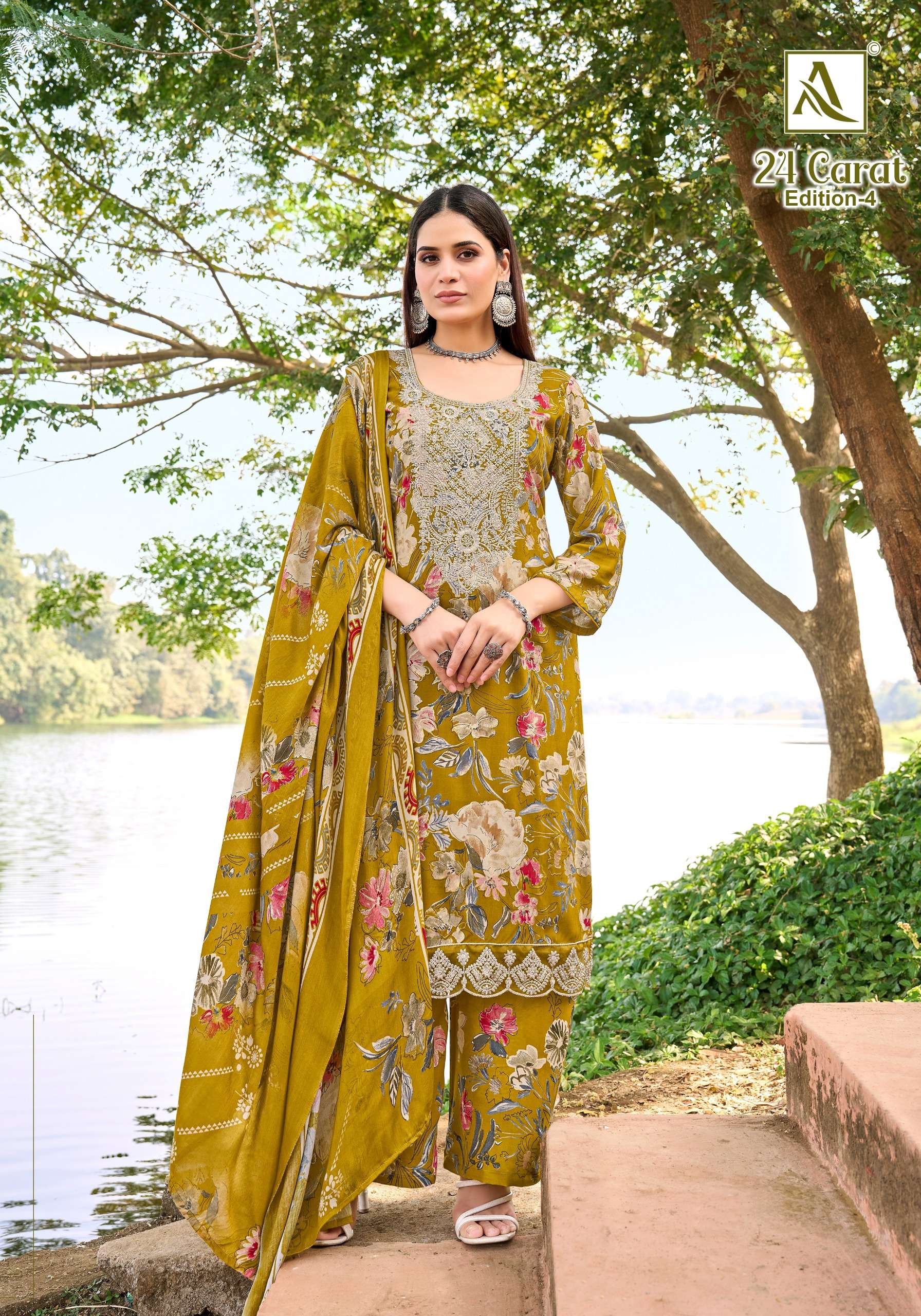 ALOK SUITS 24 CARAT VOL 4 RAYON FANCY EMBROIDERIES WORK SUIT