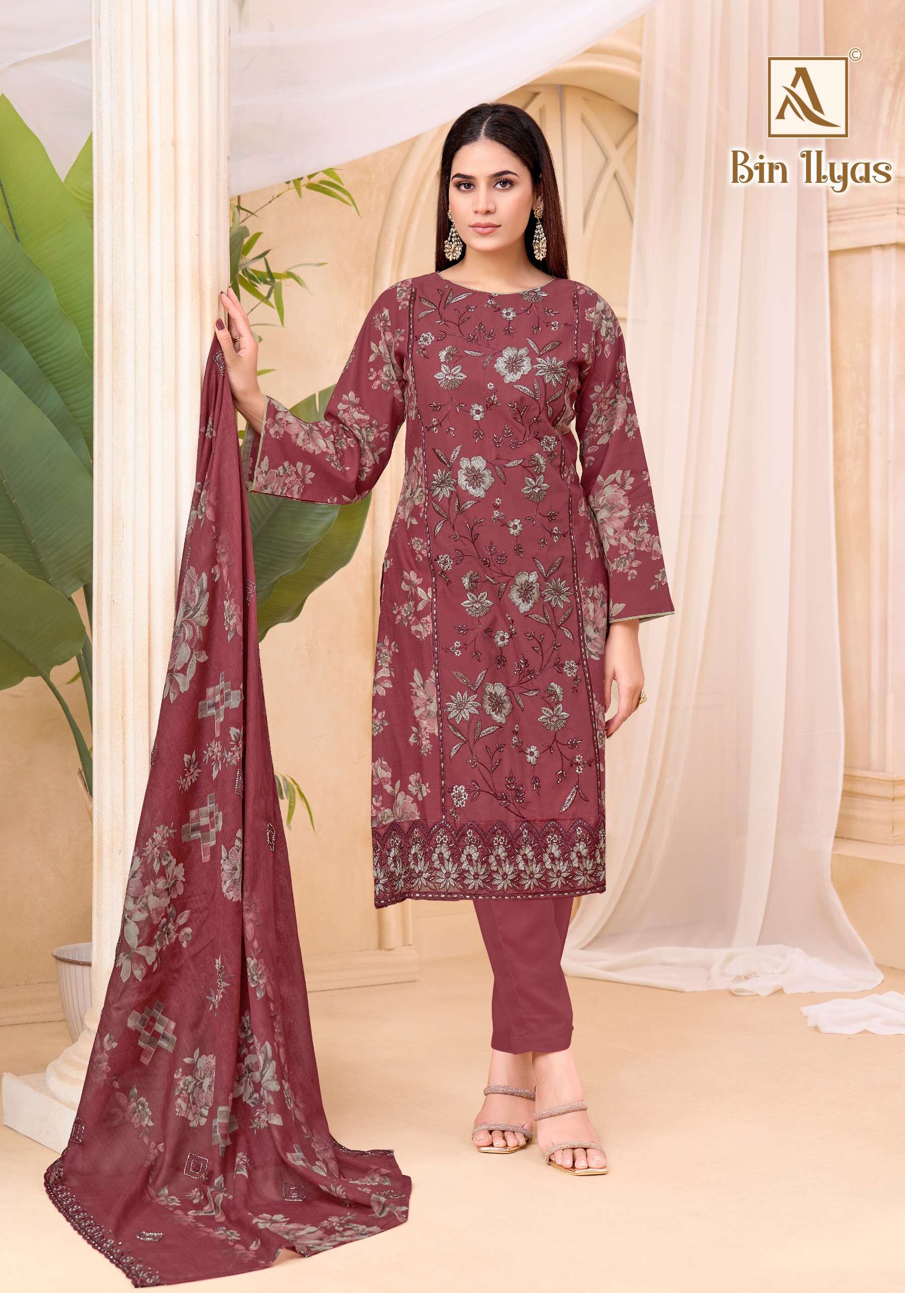 ALOK SUITS BIN ILYAS COTTON PRINT WITH FANCY EMBROIDERY WORK SUIT