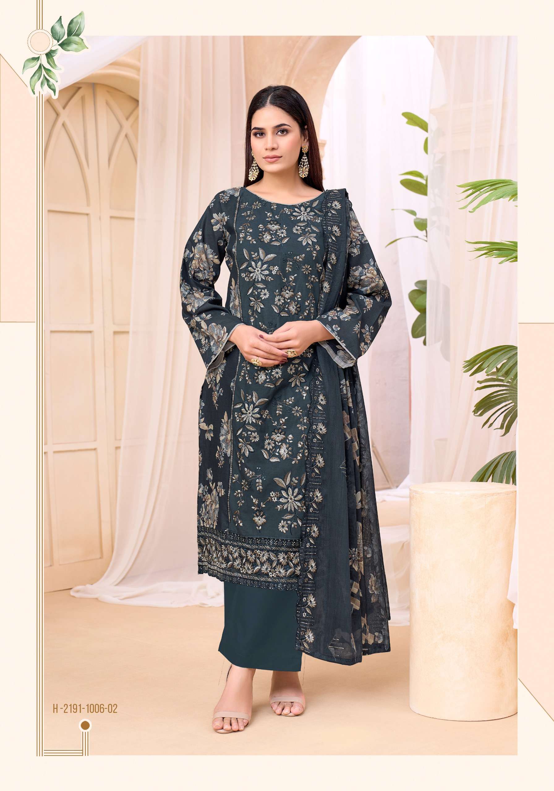ALOK SUITS BIN ILYAS COTTON PRINT WITH FANCY EMBROIDERY WORK SUIT