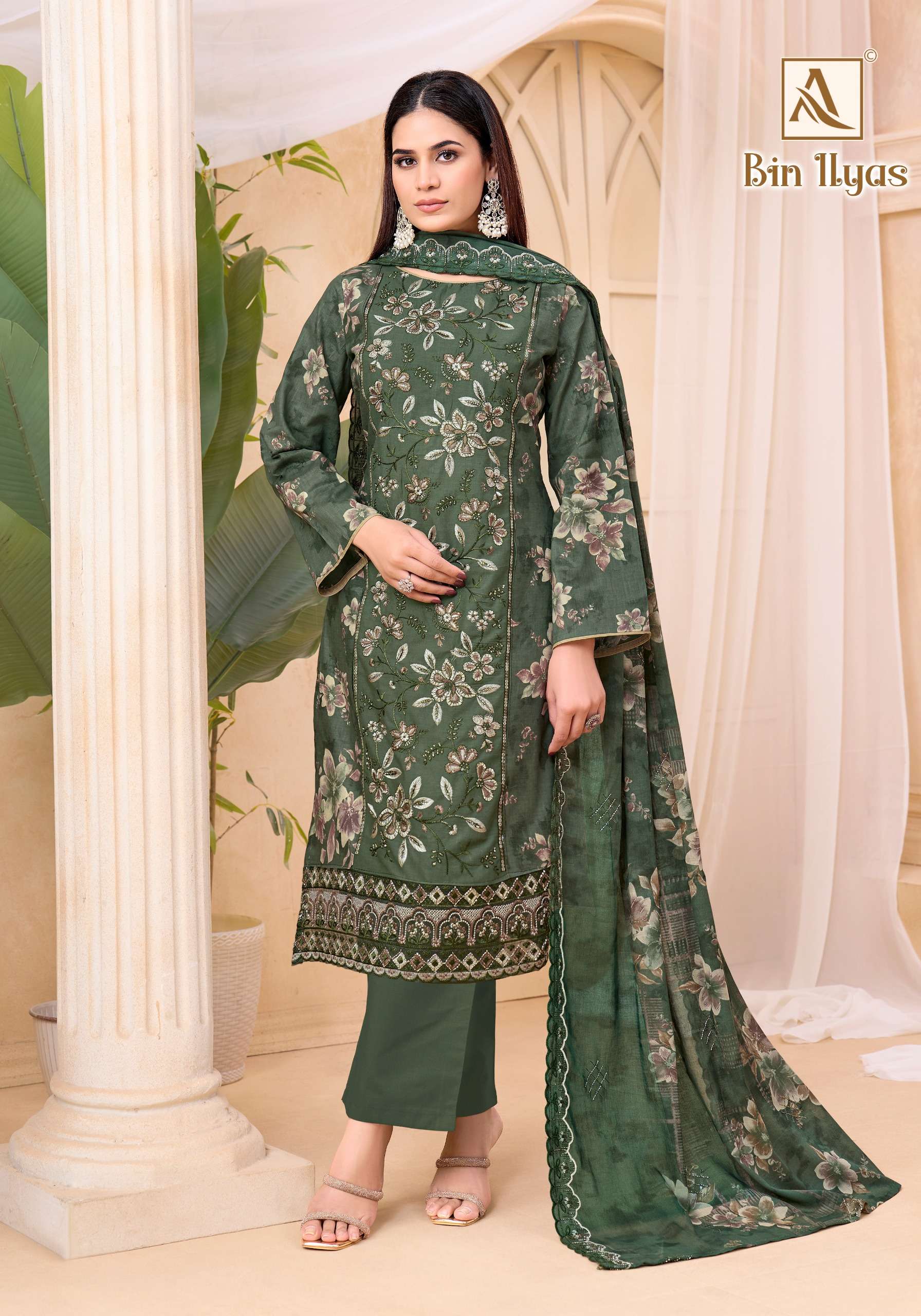 ALOK SUITS BIN ILYAS COTTON PRINT WITH FANCY EMBROIDERY WORK SUIT