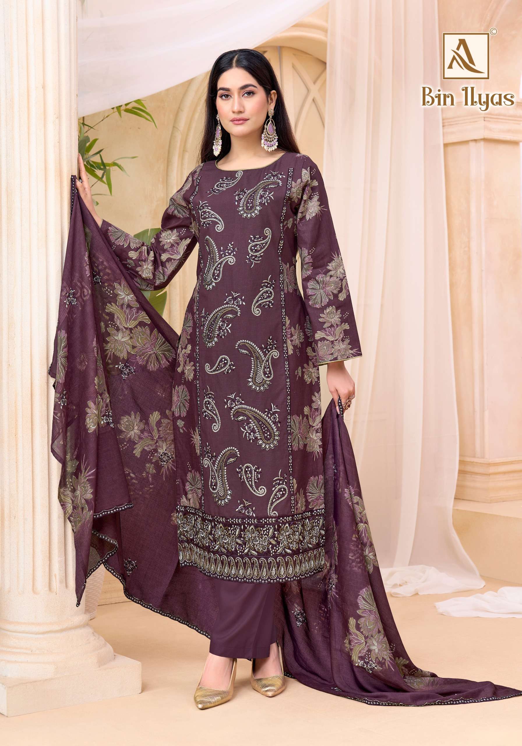 ALOK SUITS BIN ILYAS COTTON PRINT WITH FANCY EMBROIDERY WORK SUIT