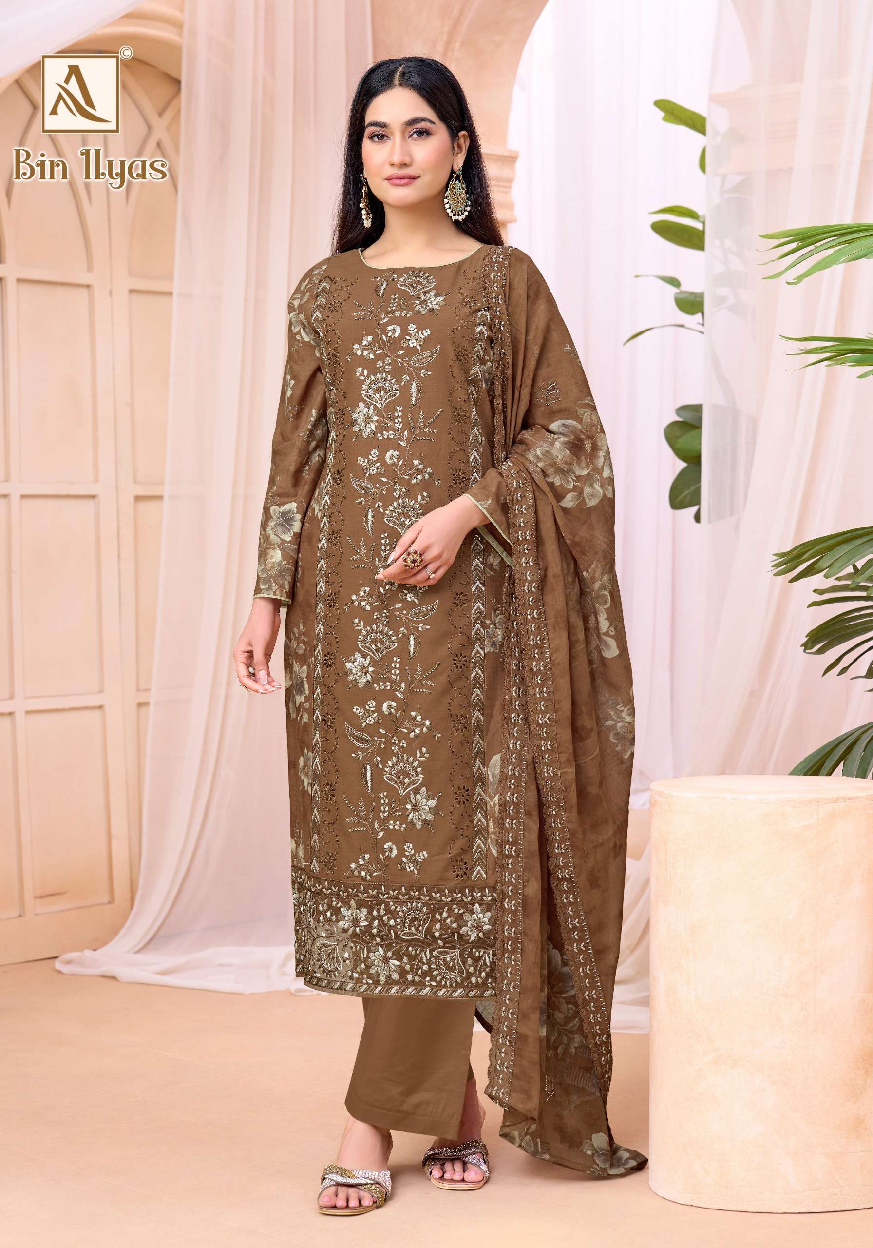 ALOK SUITS BIN ILYAS COTTON PRINT WITH FANCY EMBROIDERY WORK SUIT