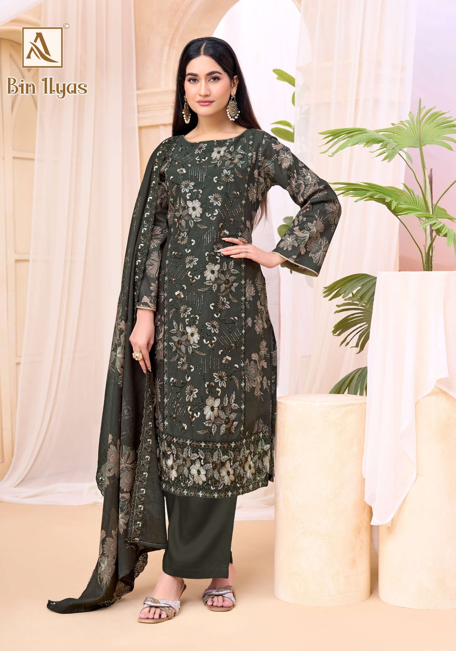 ALOK SUITS BIN ILYAS COTTON PRINT WITH FANCY EMBROIDERY WORK SUIT