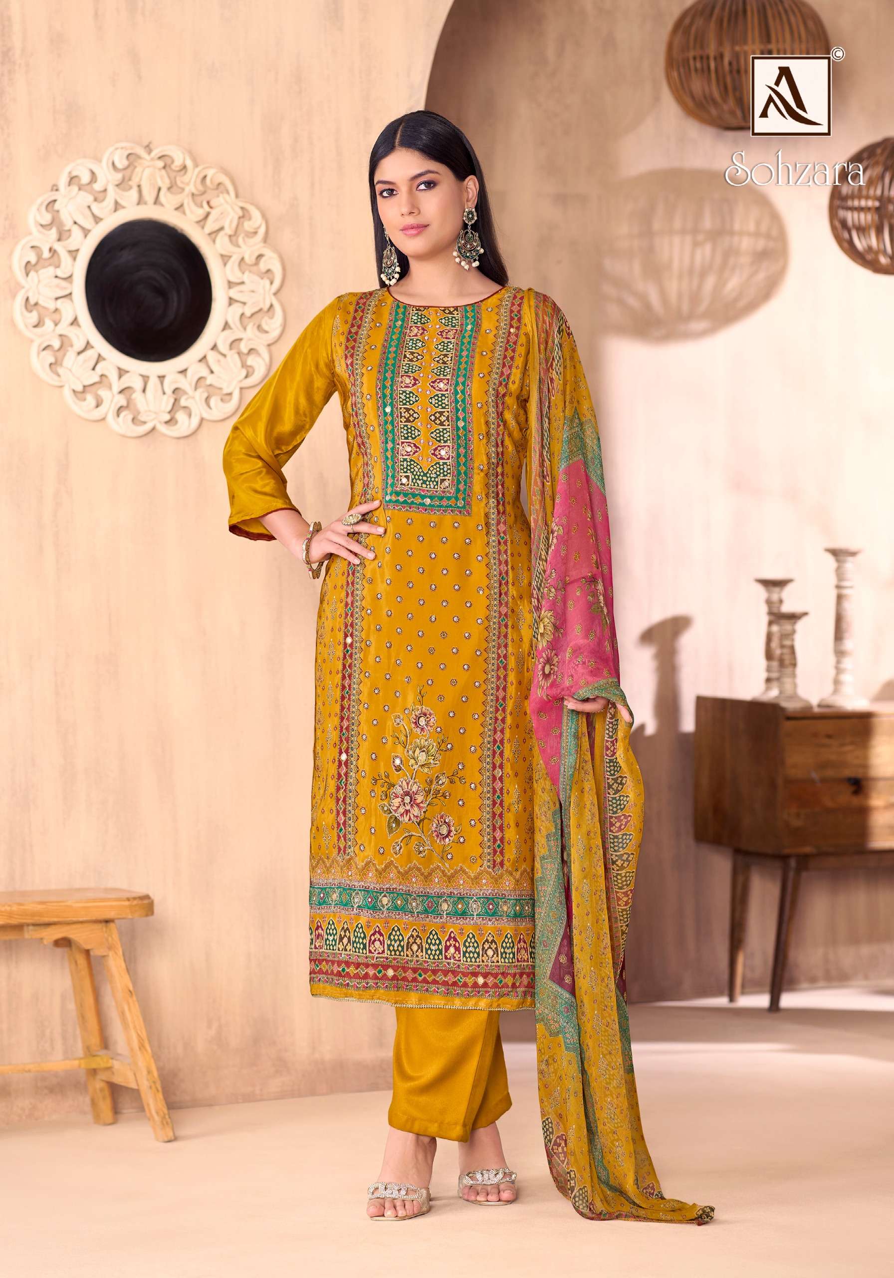 ALOK SUITS SOHZARA VISCOSE DIGITAL PRINT WITH FANCY WORK SUIT