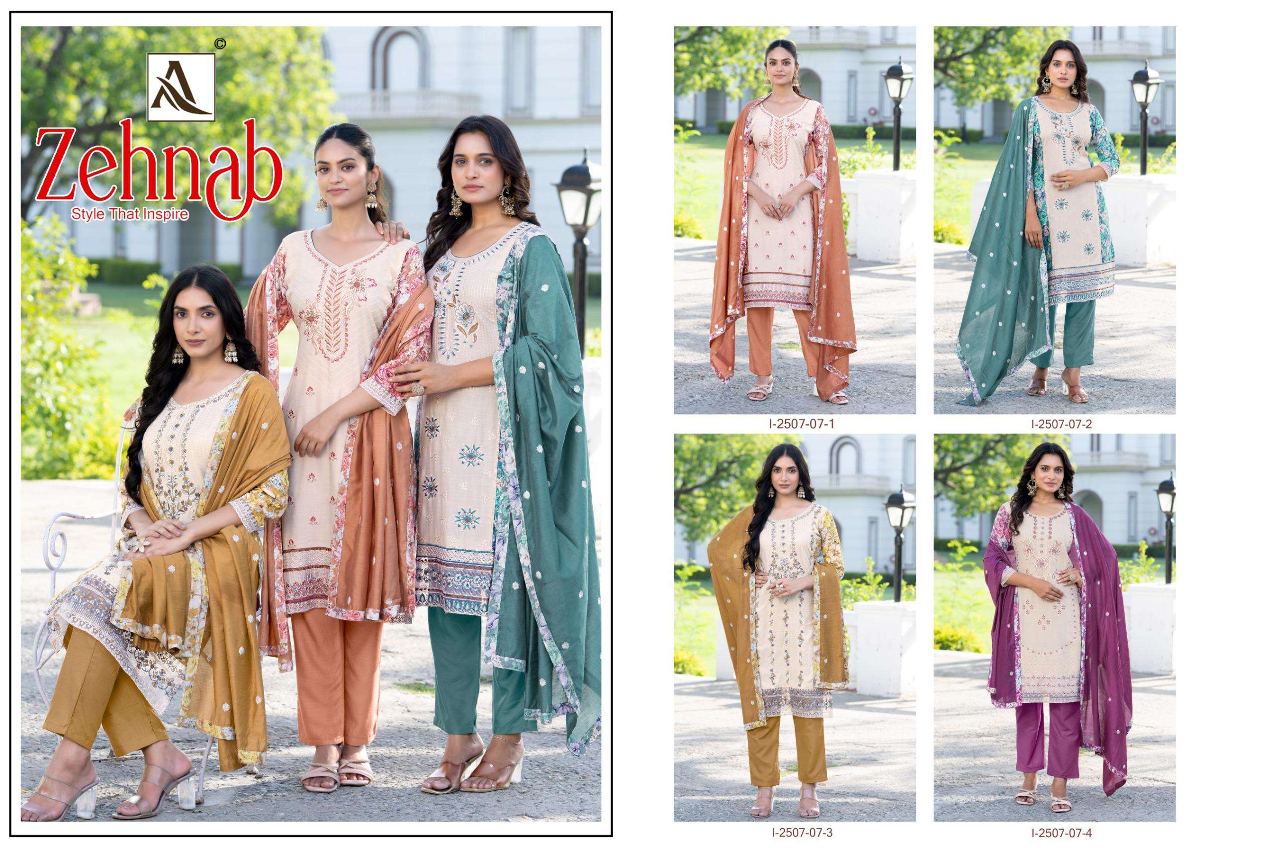 ALOK SUITS ZEHNAB VISCOSE DIGITAL PRINT WITH FANCY EMBROIDERY WORK SUIT