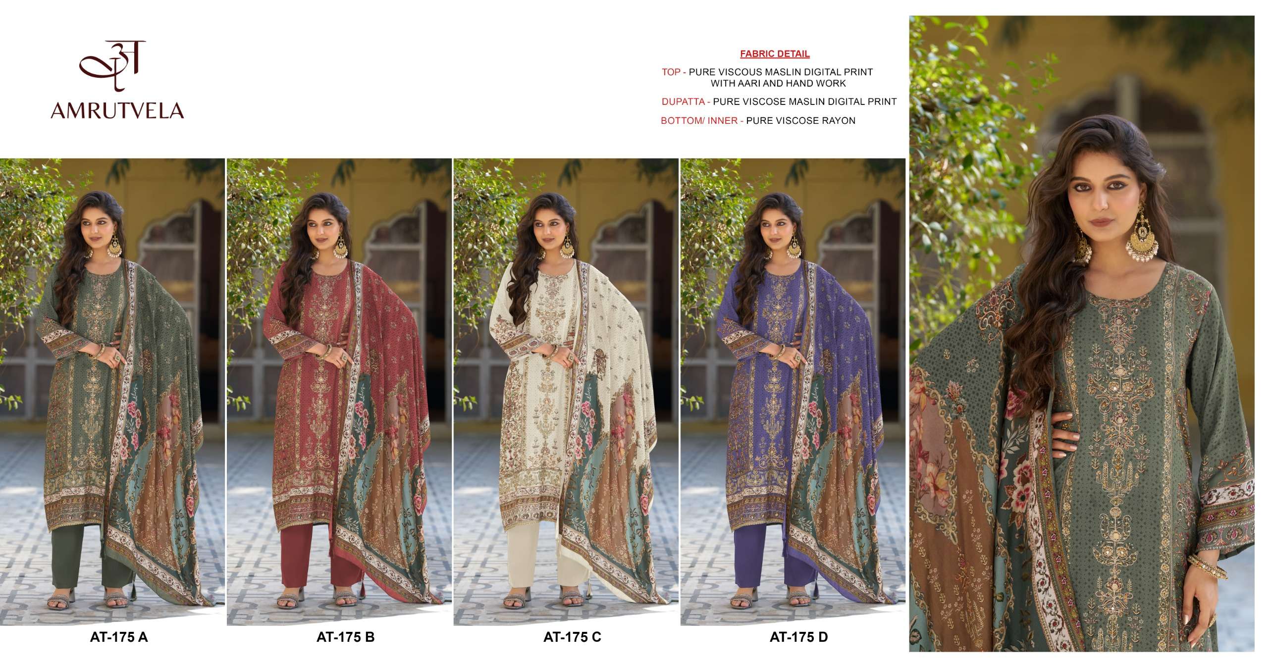 AMRUTVELA AT 175 VISCOSE DIGITAL PRINT WITH EMBROIDERY WORK SUIT