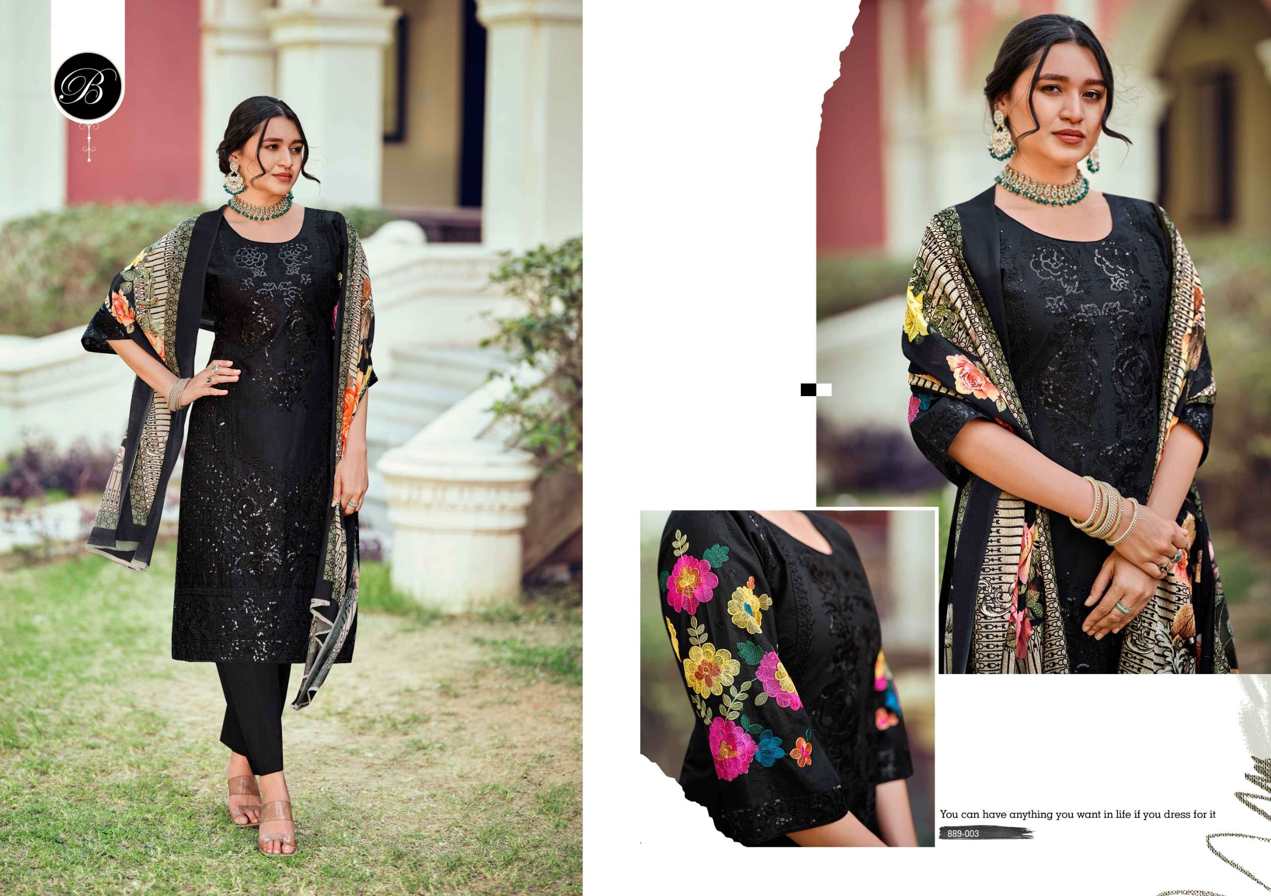 BELLIZA DESIGNER STUDIO OMBRE ZOYA LAWN COTTON EMBROIDERY WORK SUITS SUIT