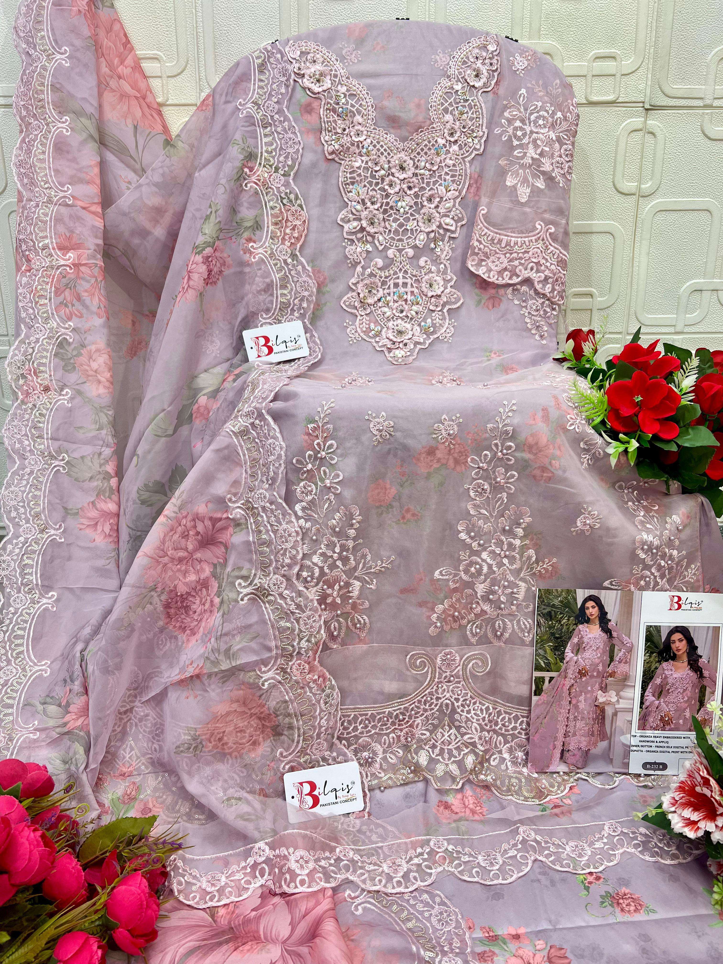 BILQIS B 232 ORGANZA HEAVY BEAUTIFUL EMBROIDERED PAKISTANI SUIT