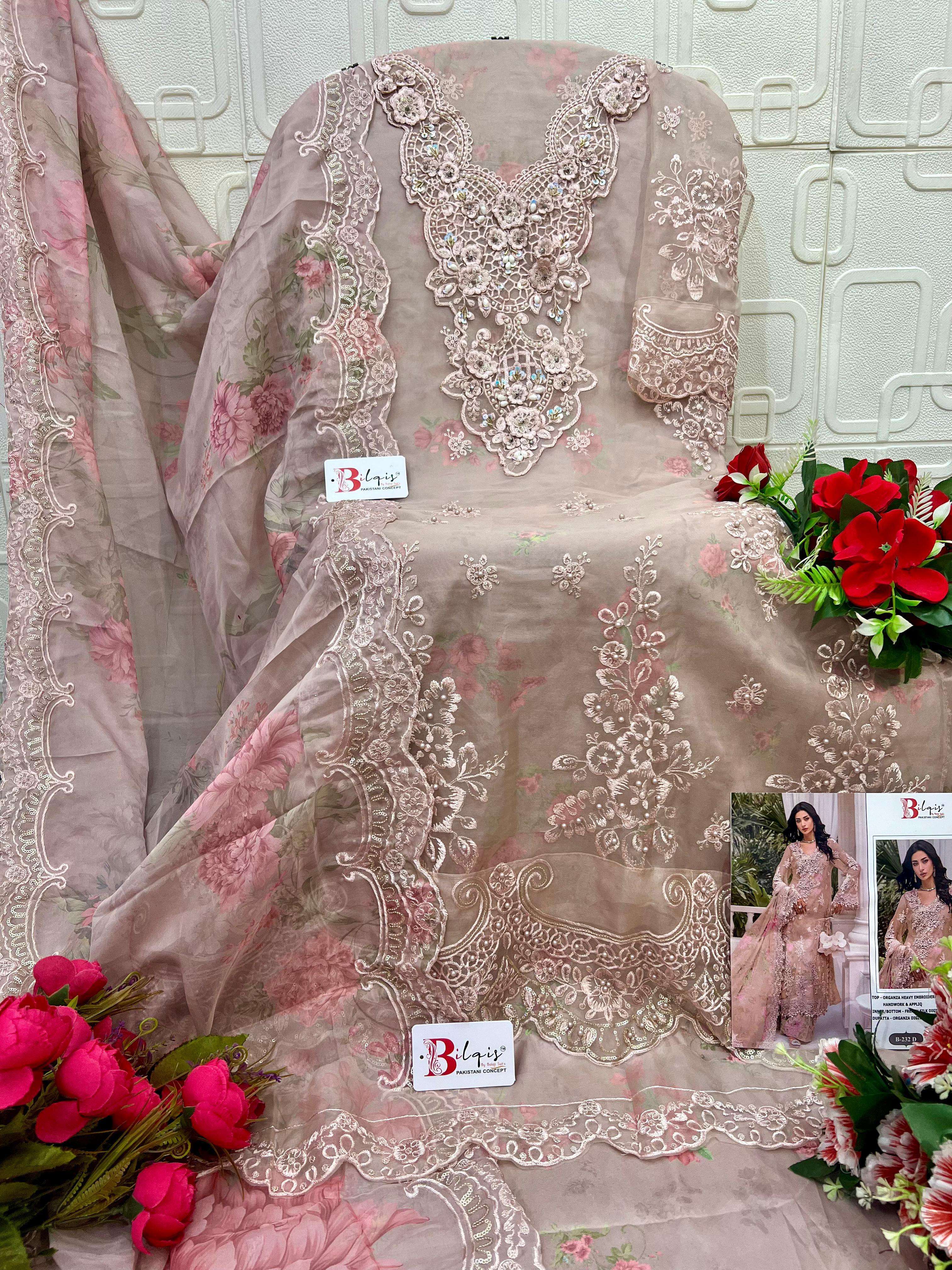 BILQIS B 232 ORGANZA HEAVY BEAUTIFUL EMBROIDERED PAKISTANI SUIT