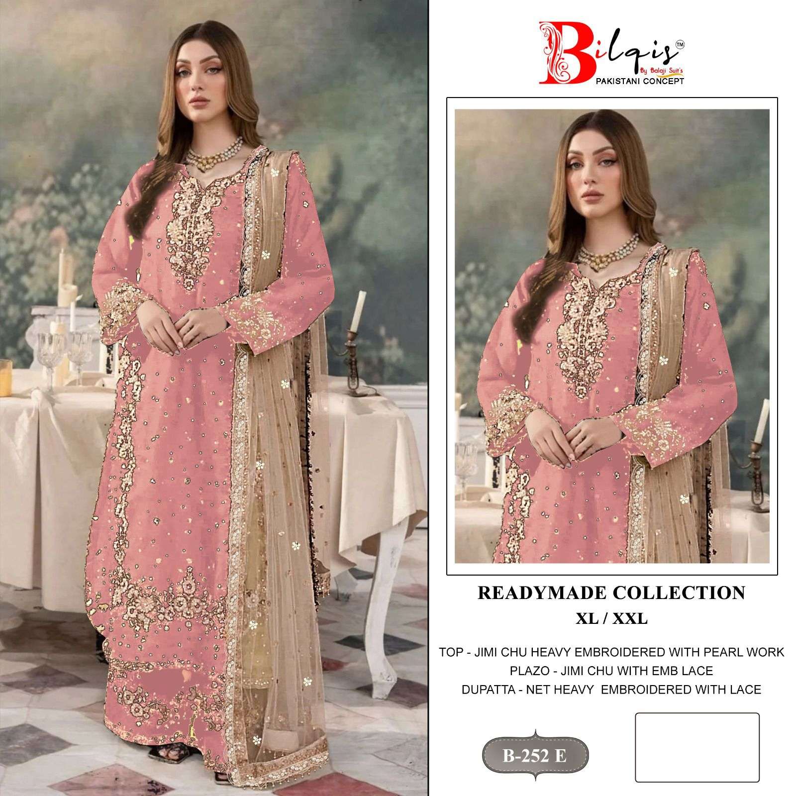 BILQIS B 252  A TO D JIMI CHU SILK HEAVY EMBROIDERD DESIGNER READY MADE PAKISTANI SUIT