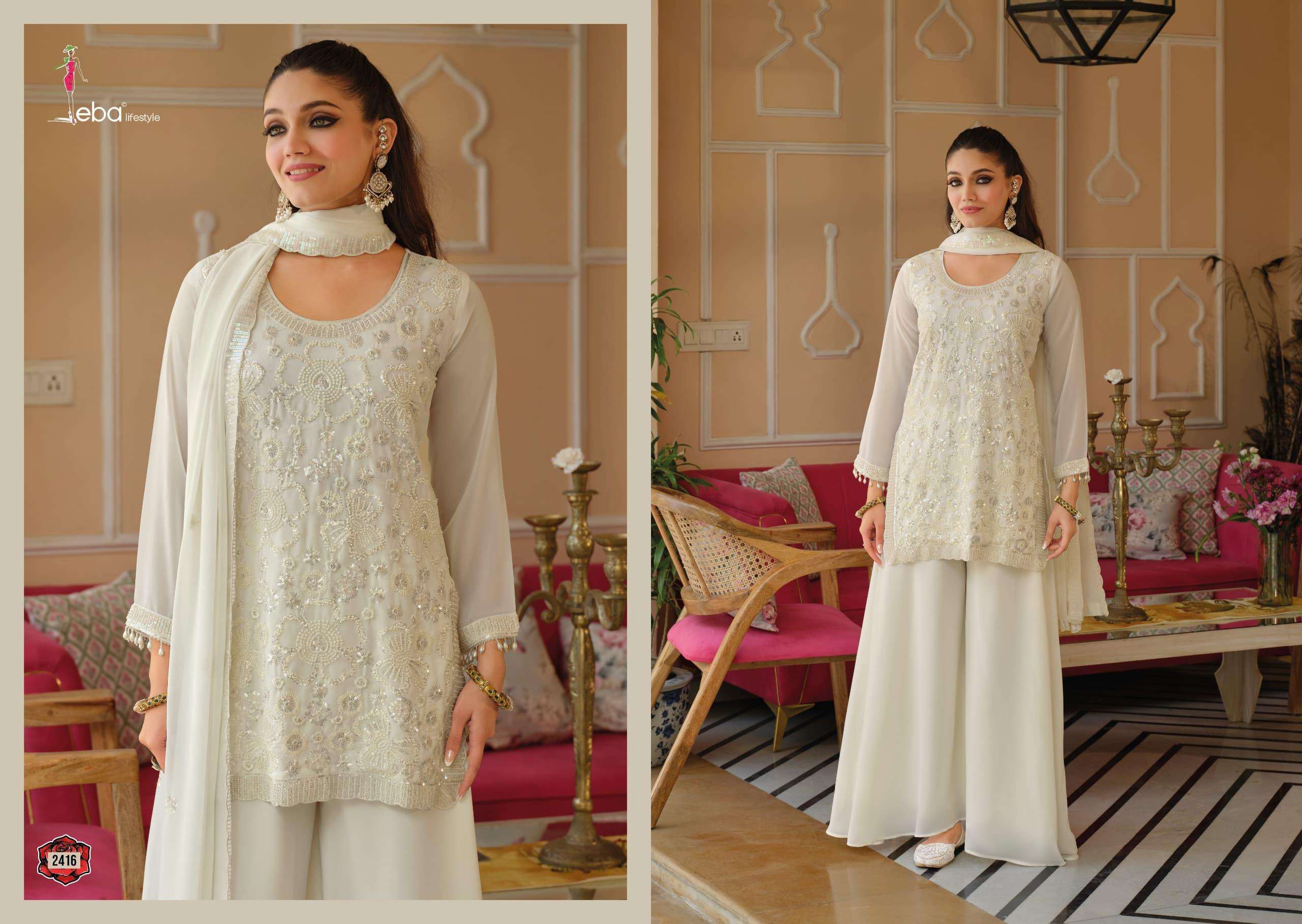 EBA LIFESTYLE ROSY BLACK AND WHITE GEORGETTE DESIGNER PARTY WEAR LADIES SUIT