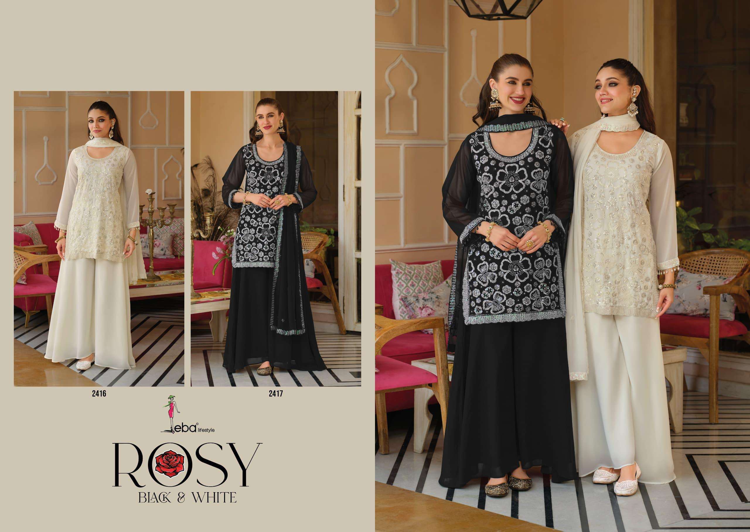 EBA LIFESTYLE ROSY BLACK AND WHITE GEORGETTE DESIGNER PARTY WEAR LADIES SUIT