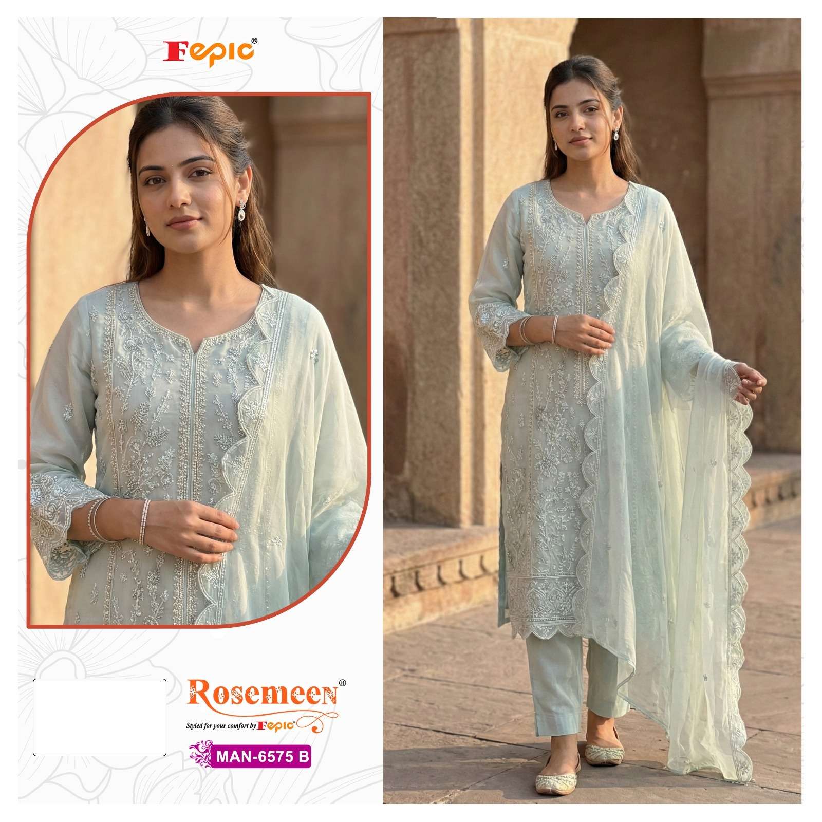 FEPIC ROSEMEEN MAN 6575 GEORGETTE EMBROIDERY DESIGNER SUIT