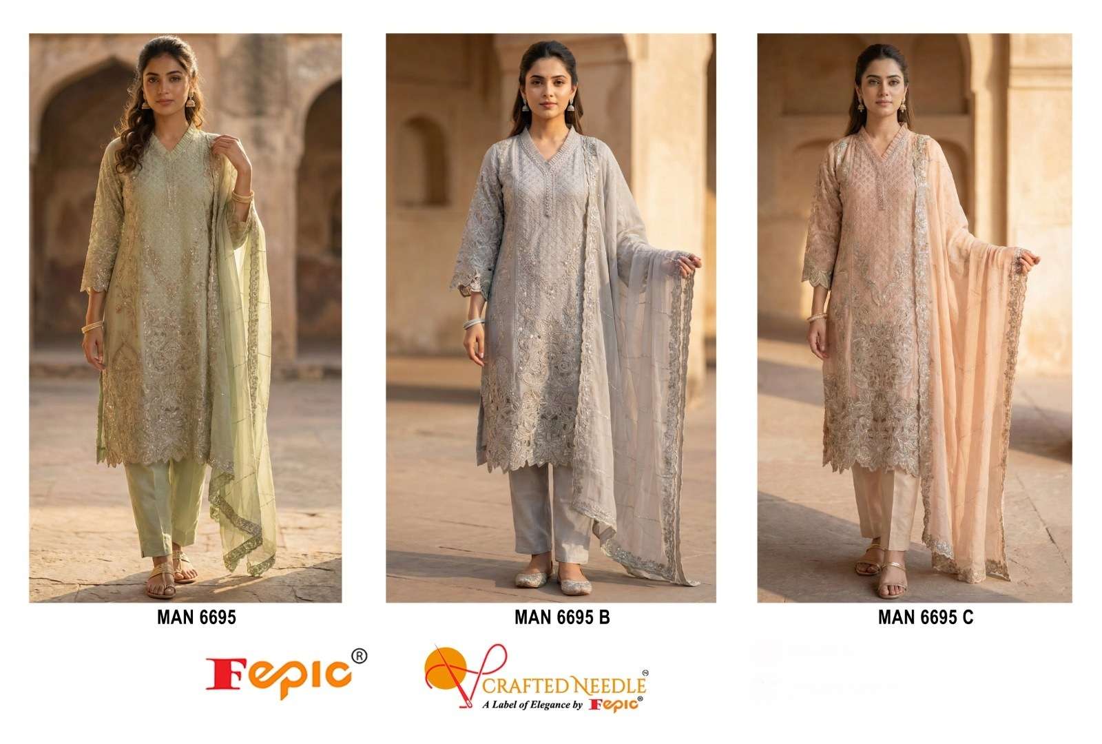 FEPIC ROSEMEEN MAN 6695 CHIFFON HEAVY EMBROIDERED DESIGNER PAKISTANI SUIT