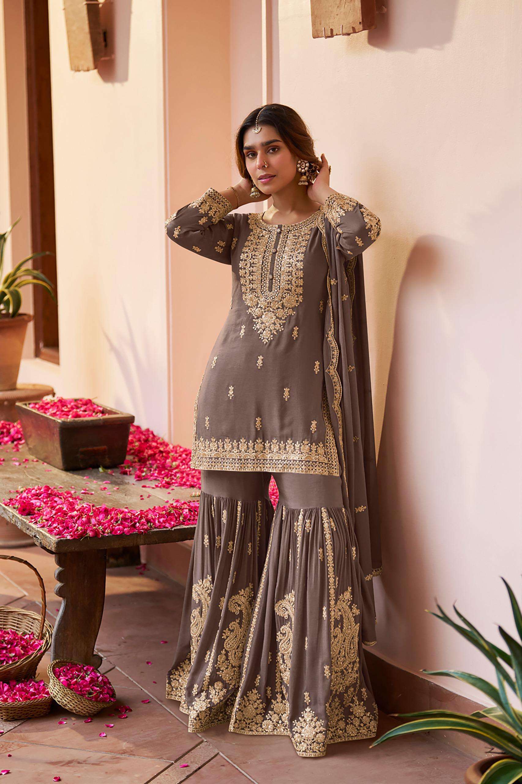 GULKAYRA DESIGNER PURVA HEAVY EMBROIDERY DESIGNER WEDDING WEAR SHARARA SUIT
