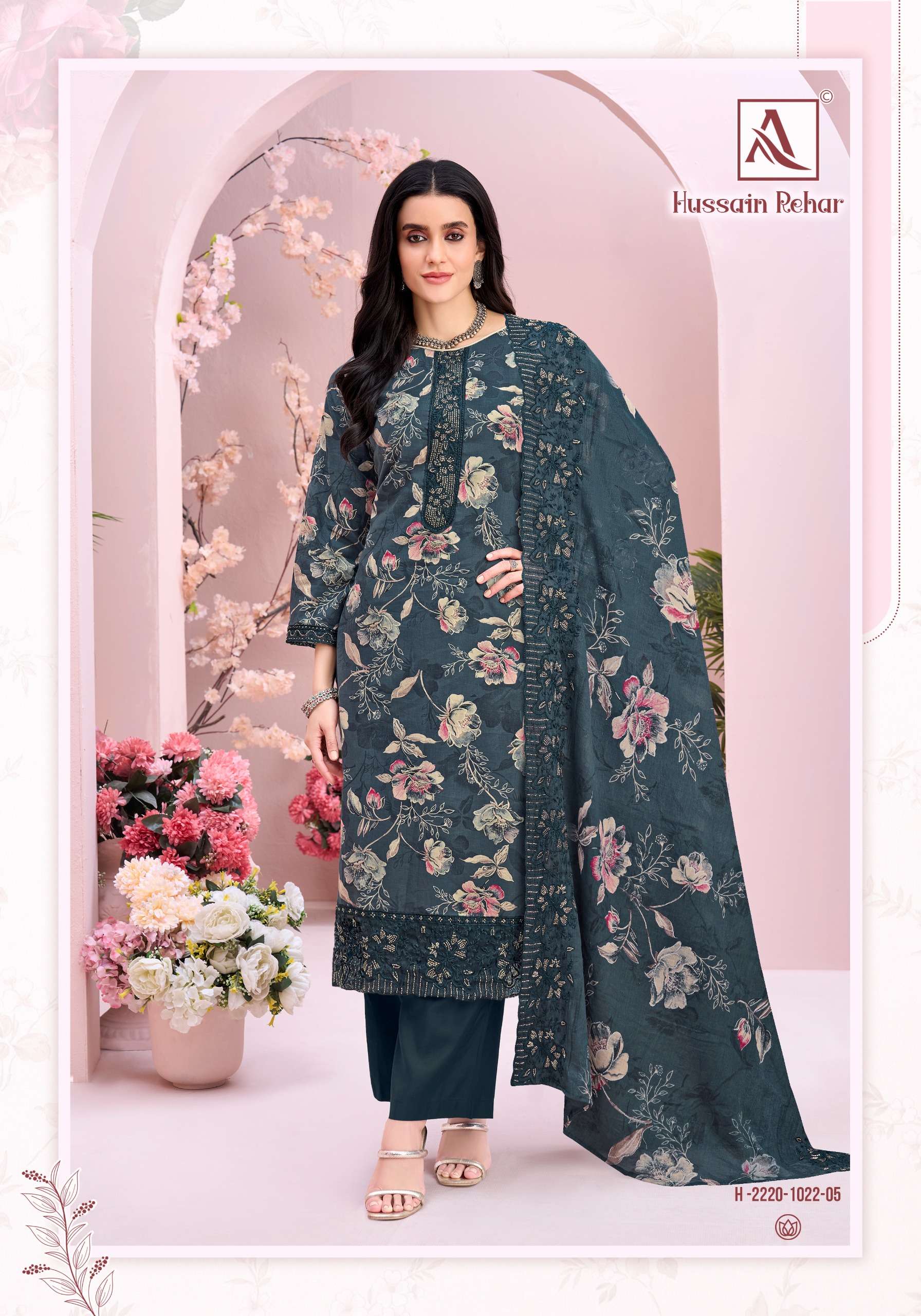 HARSHIT FASHION HUB HUSSAIN REHAR COTTON PRINT WITH FANCY EMBROIDERY WORK SUIT