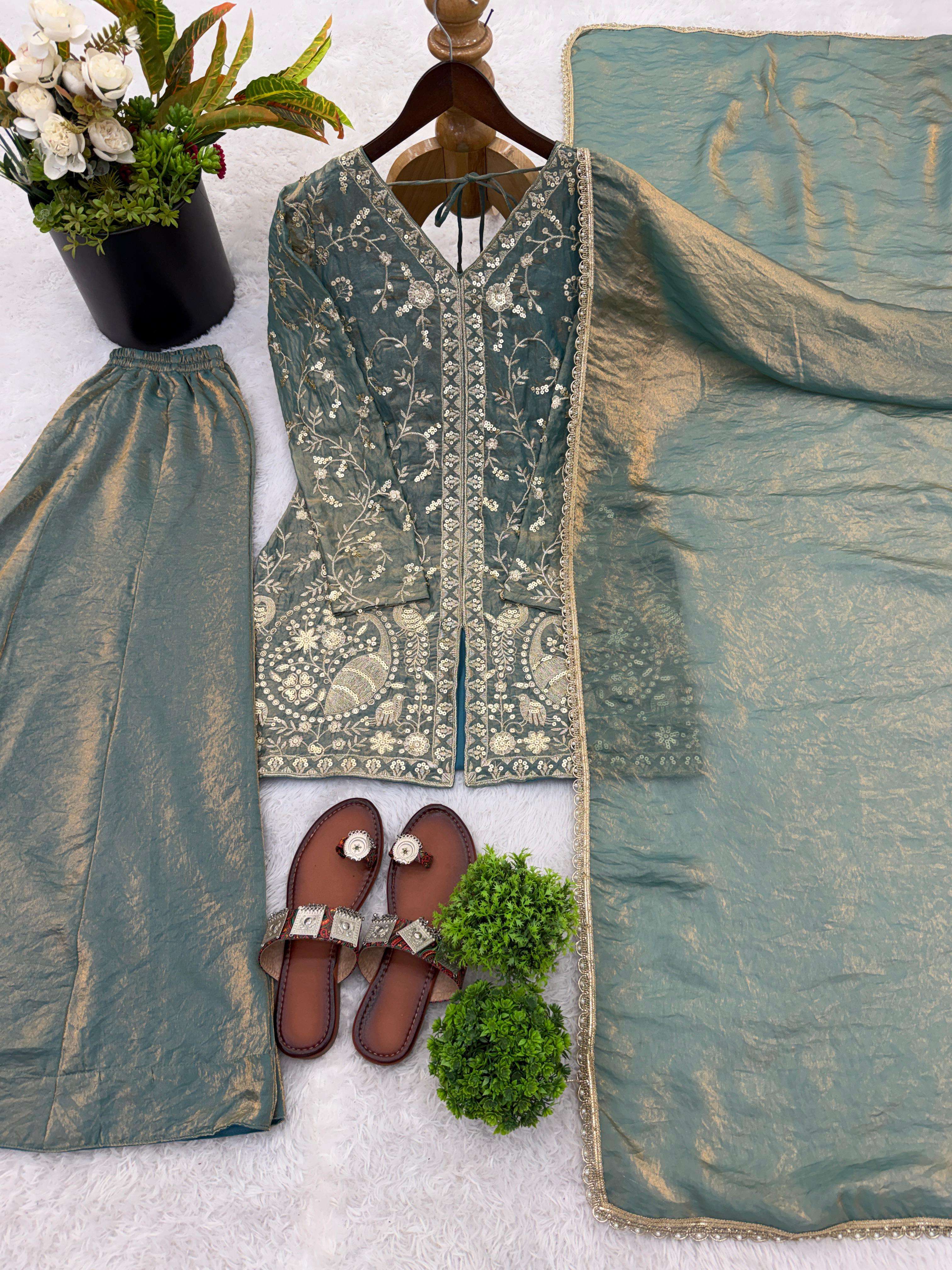 JF 043 SILK HEAVY EMBROIDERD DESIGNER PARTY WEAR LADIES SUIT