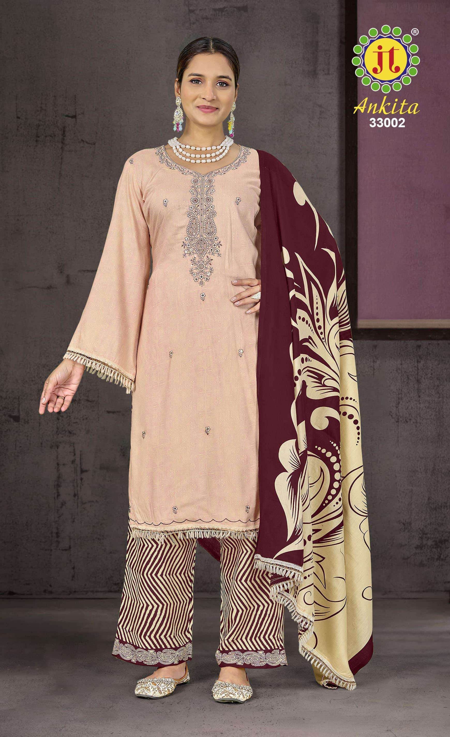 JT ANKITA VOL 33 RAYON SEQUENCE EMBROIDERIES WORK LADIES SUITS 