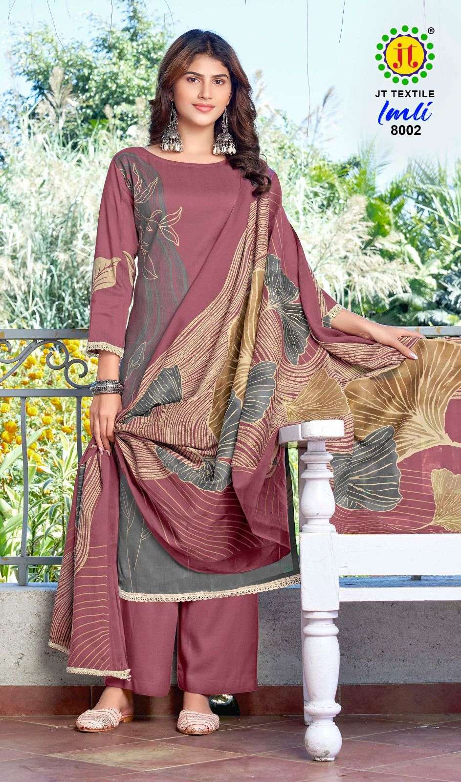 JT IMLI VOL 8 RAYON PRINT WITH FANCY WORK SUIT