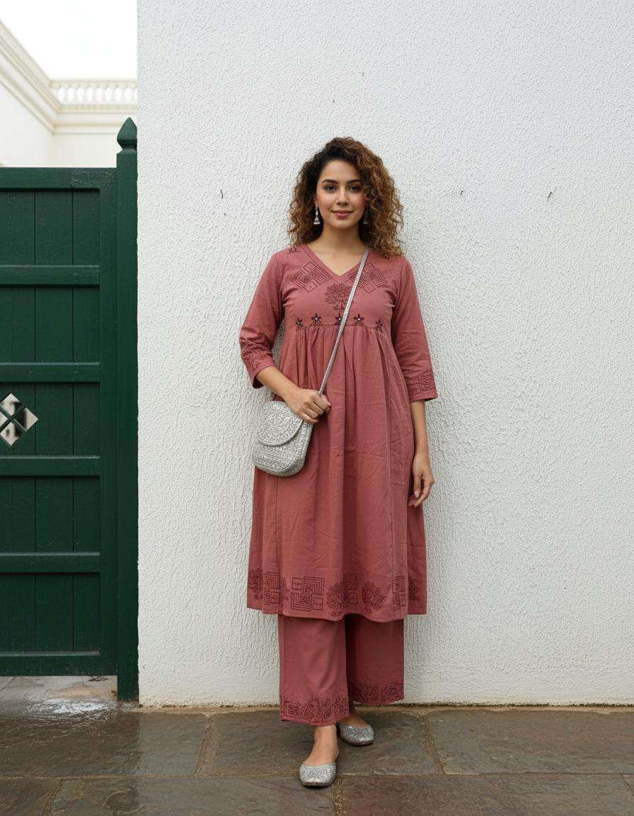 K 717 COTTON PREETY LOOKS DESIGNER KURTI WITH BOTTOM PAIR 
