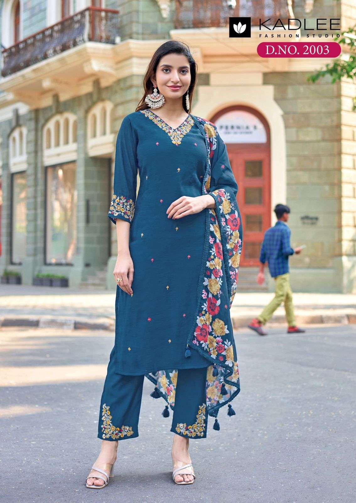  KADLEE FASHION REET CHANDERI SILK FANCY EMBROIDERY WORK LADIES 3PIECE SET COLLECTION 
