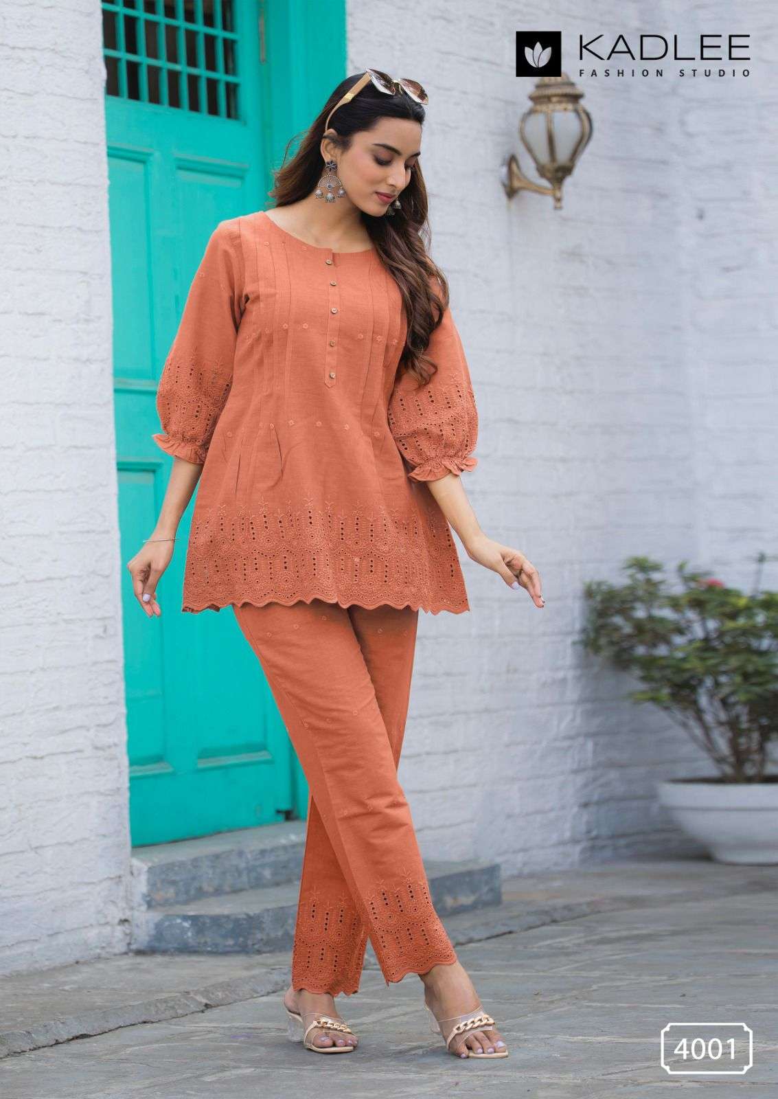 KADLEE FASHION TRENDZ SCHIFLI COTTON FANCY SUMMER WEAR LOOK LADIES CO-ORD SET