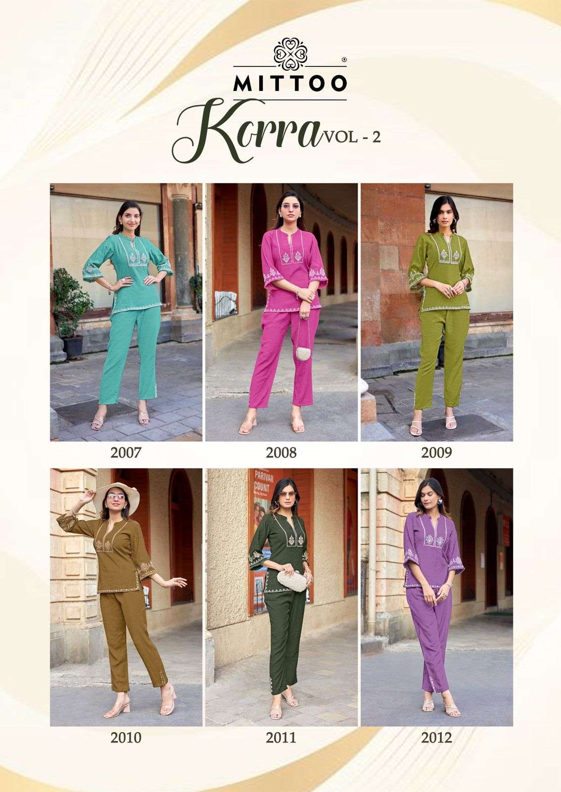 MITTOO KORRA VOL 2 VISCOSE FANCY WORKS LADIES TOP WITH BOTTOM PAIR 