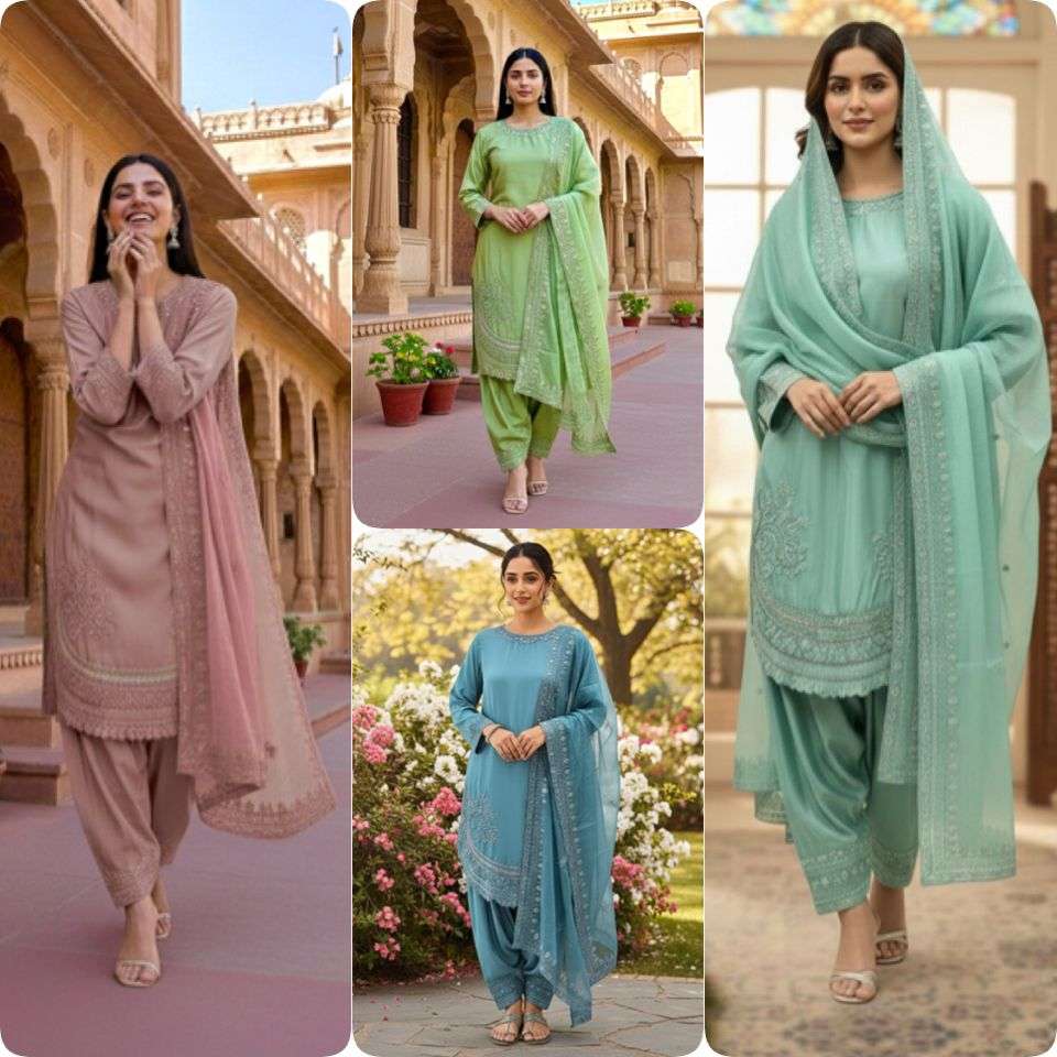 PD 1143 CREPE SILK FANCY PARTY WEAR LOOK TOP FARSHI PLAZZO AND DUPATTA 