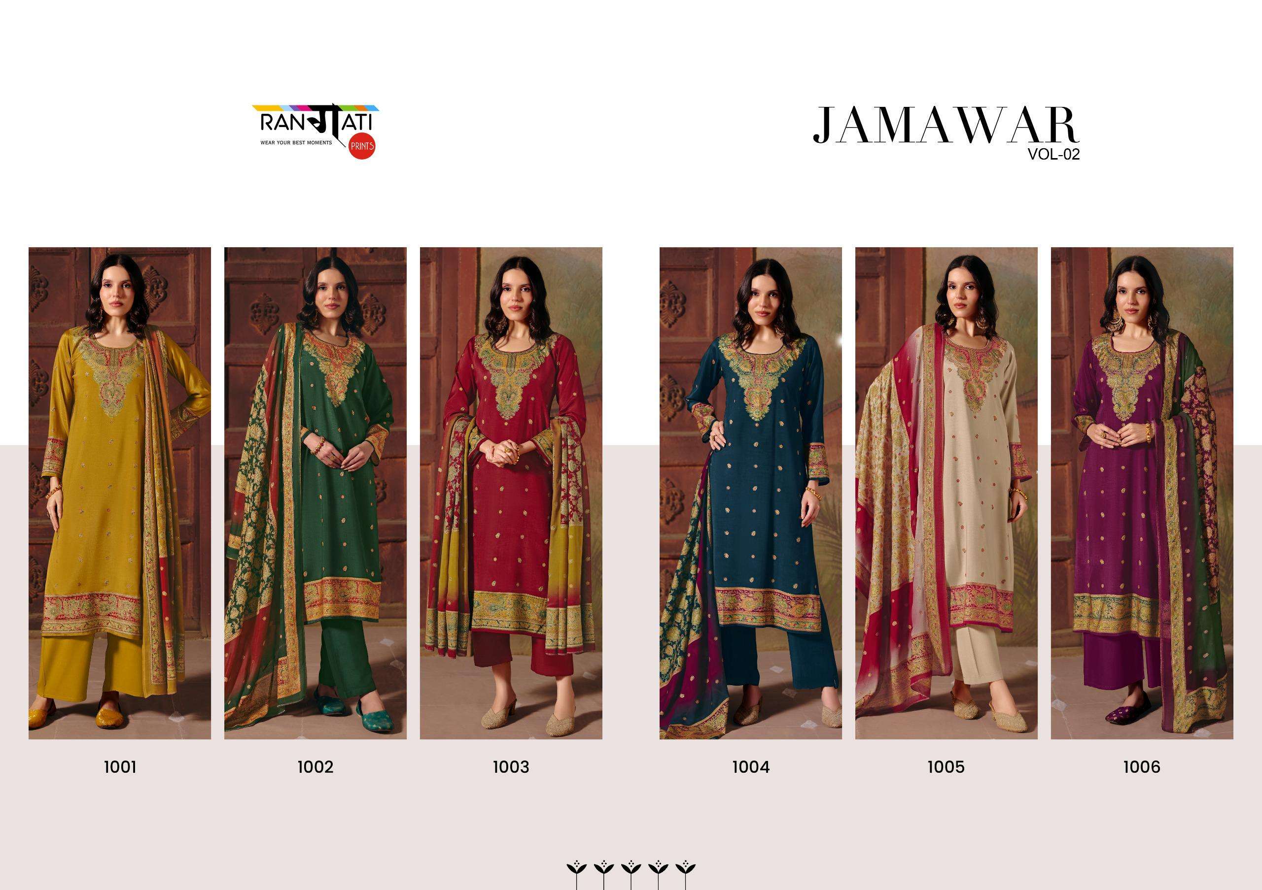 RANGATI PRINTS JAMAWAR VOL 2 VISCOSE DESIGNER WORK LADIES SUIT
