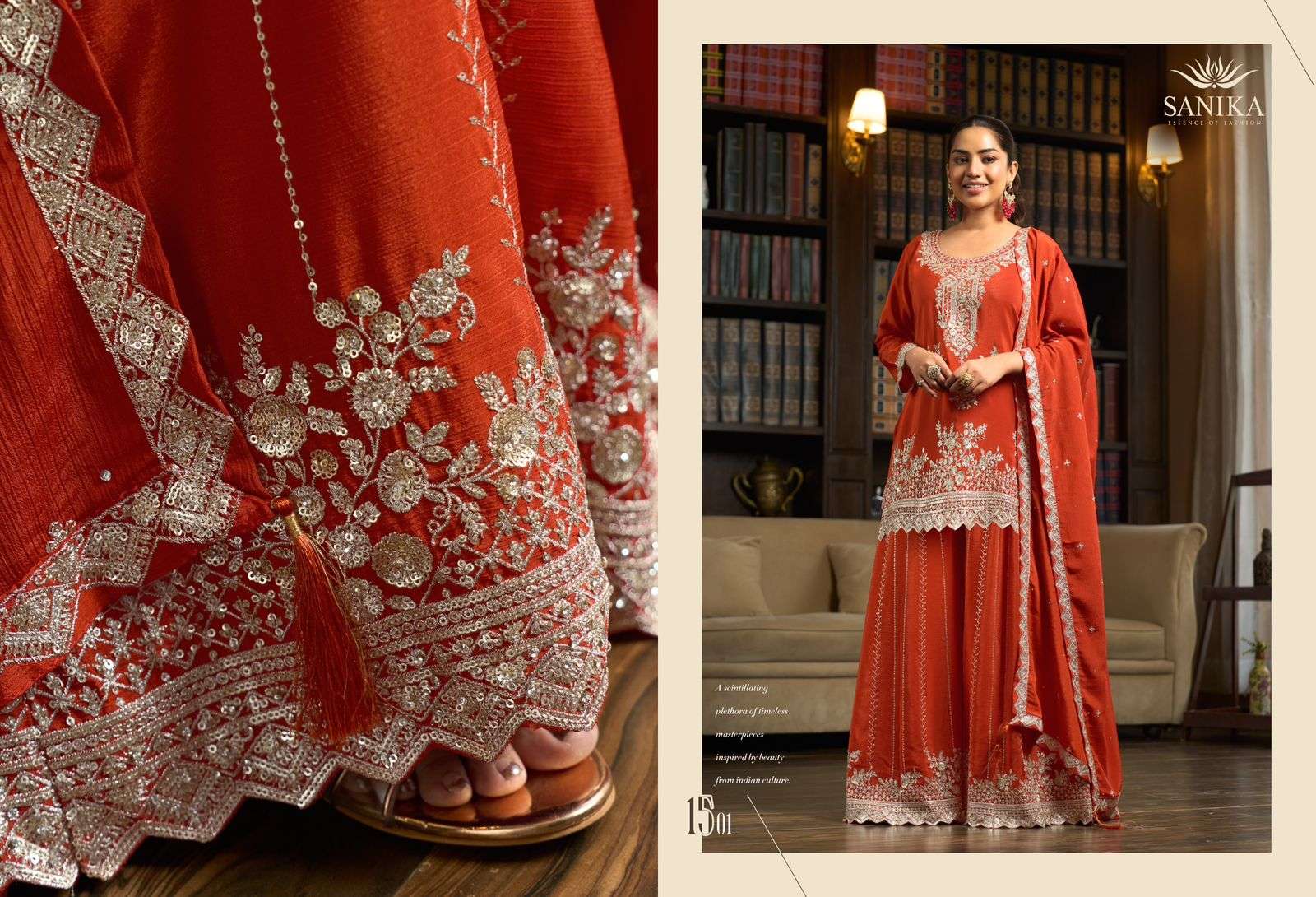 SANIKA FASHION YAARI SILK HEAVY EMBROIDERD DESIGNER WEDDING WEAR LADIES SUIT