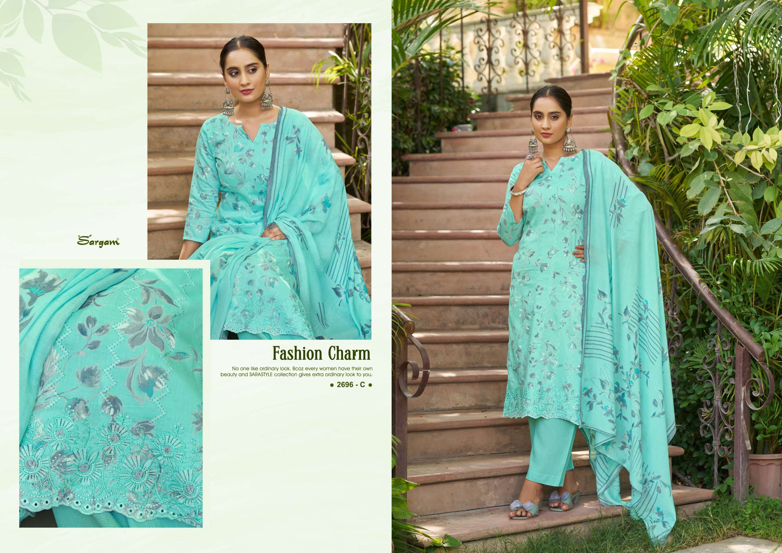 SARGAM PRINTS SHERLIN JAM COTTON DIGITAL PRINT WITH FANCY EMBROIDERY WORK SUIT