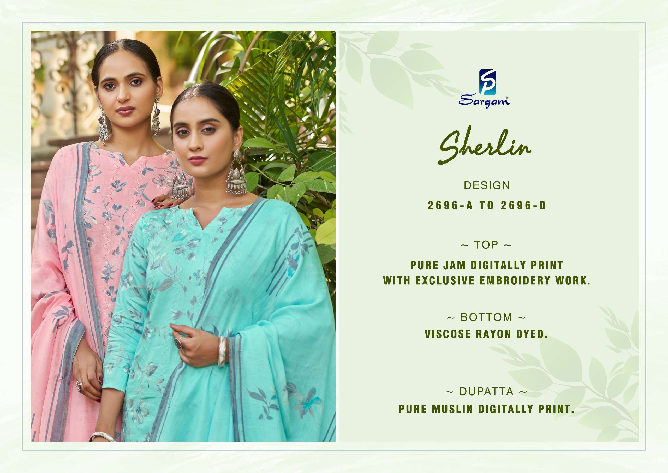 SARGAM PRINTS SHERLIN JAM COTTON DIGITAL PRINT WITH FANCY EMBROIDERY WORK SUIT