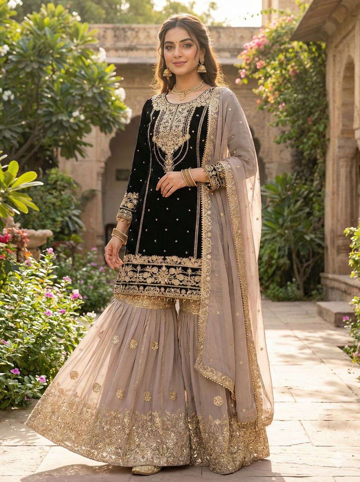 SR 1706 GEORGETTE EMBROIDERY DESIGNER WORK FESTIVE WEAR LADIES SUIT
