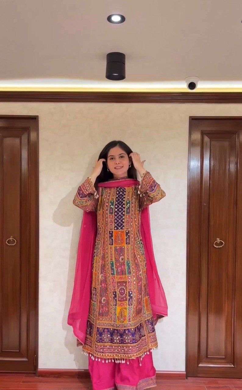 ST 113 GEORGETTE DIGITAL PRINT WITH DESIGNER WORK READY MADE LADIES SUIT