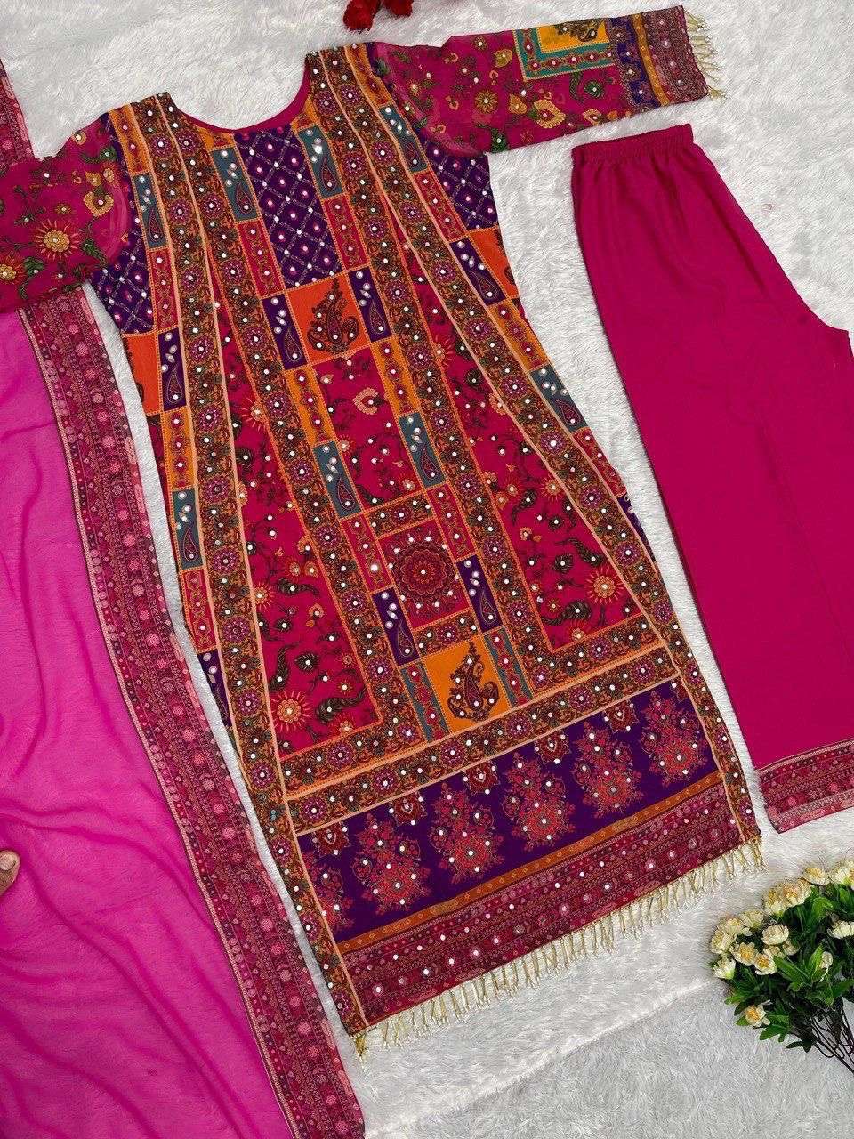 ST 113 GEORGETTE DIGITAL PRINT WITH DESIGNER WORK READY MADE LADIES SUIT