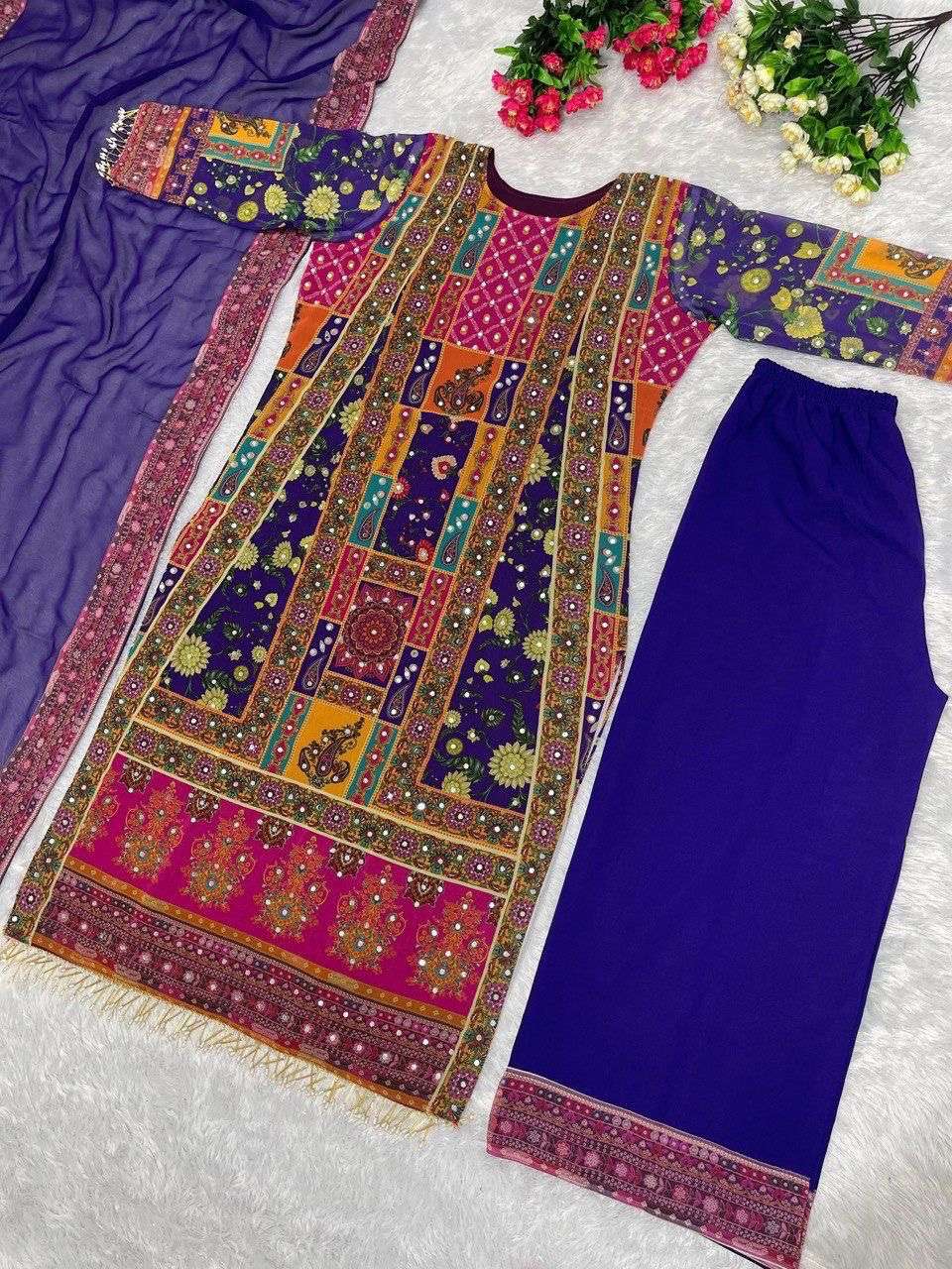 ST 113 GEORGETTE DIGITAL PRINT WITH DESIGNER WORK READY MADE LADIES SUIT