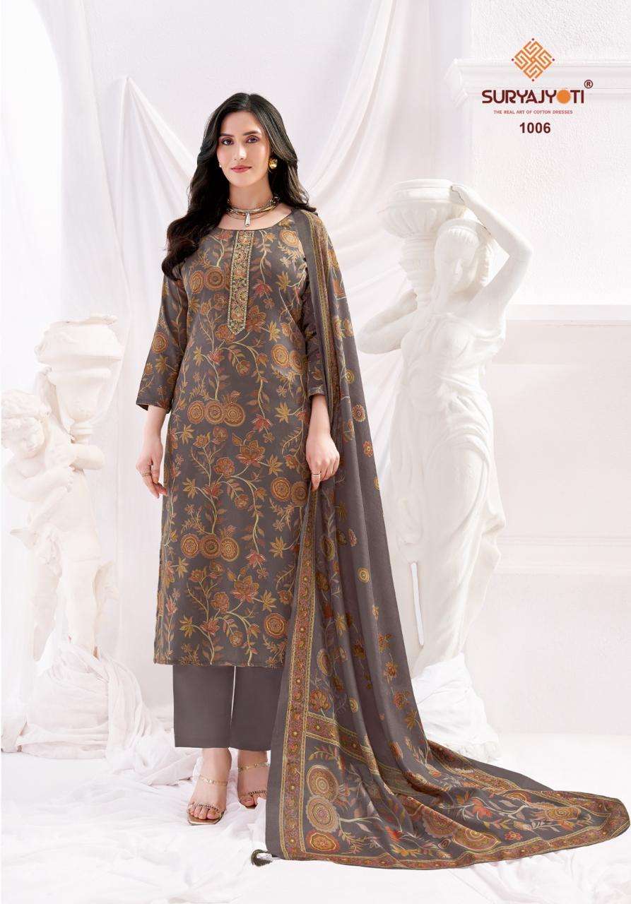 SURYAJYOTI KALYANI STITCH VOL 1 JAM SATIN PRINT WITH FANCY WORK SUIT