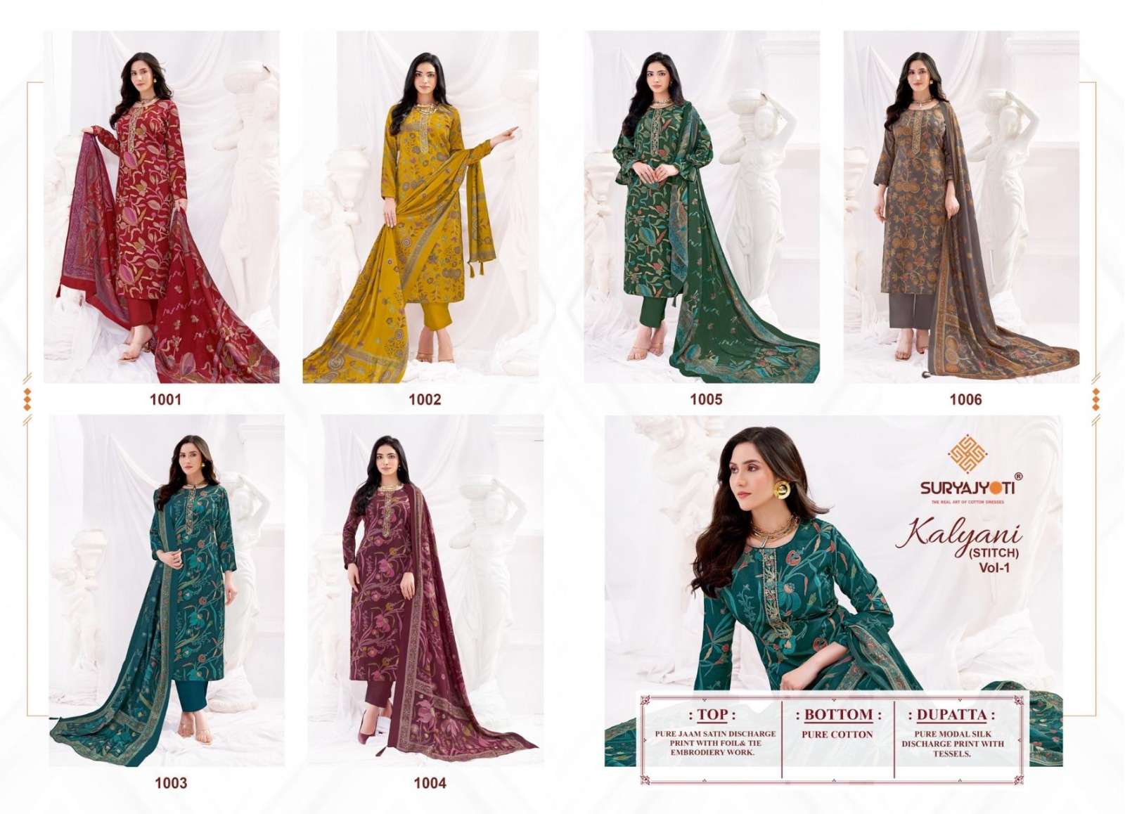 SURYAJYOTI KALYANI STITCH VOL 1 JAM SATIN PRINT WITH FANCY WORK SUIT