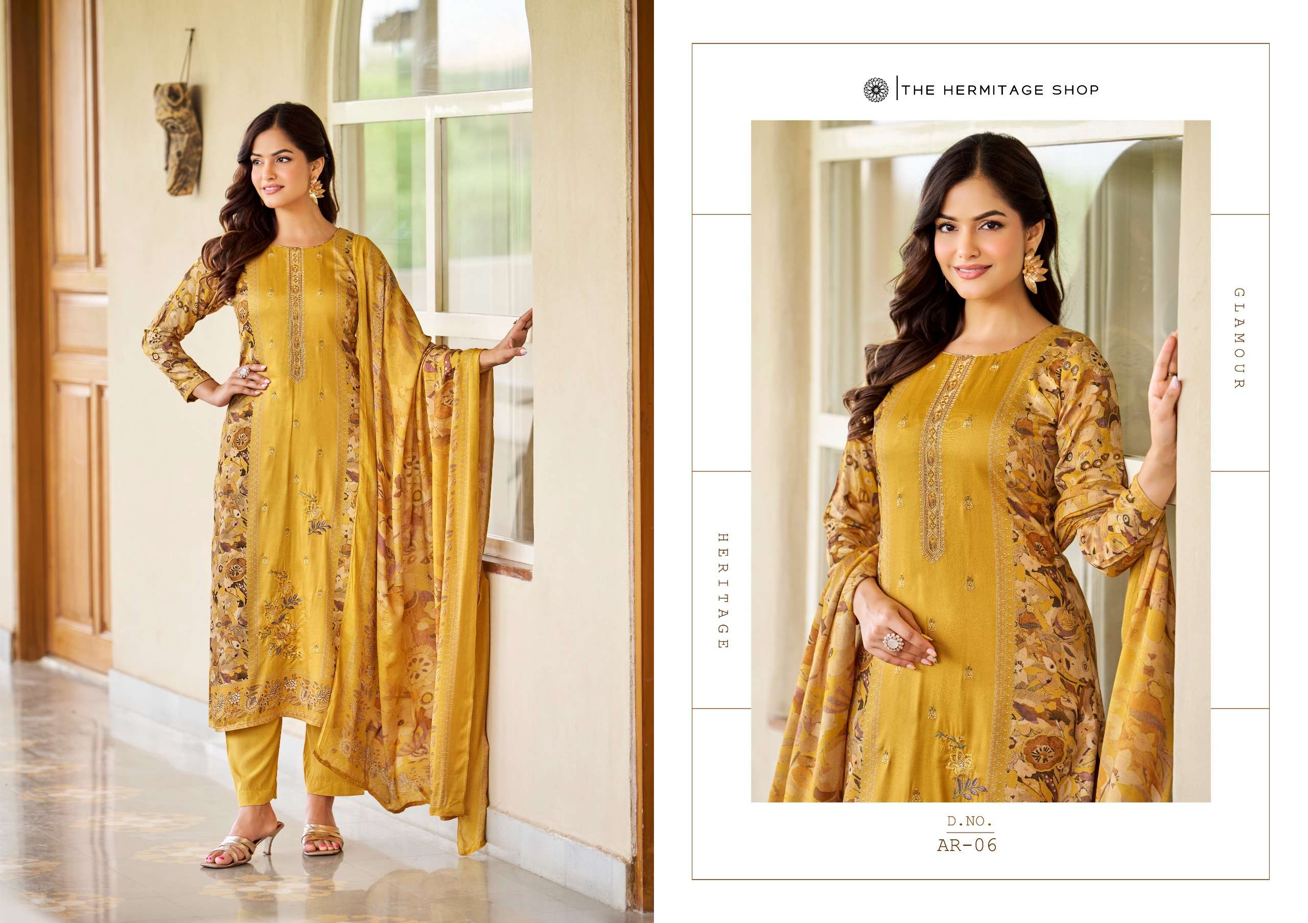THE HERMITAGE SHOP AARANYA SATIN COTTON DIGITAL PRINT WITH EMBROIDERY WORK SUIT