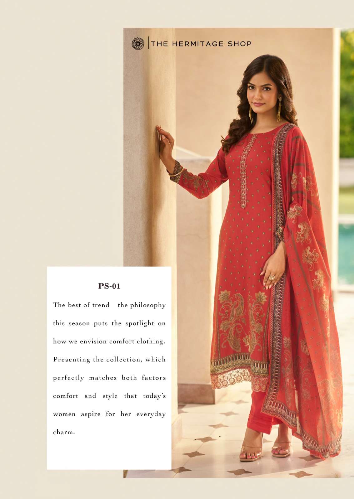 THE HERMITAGE SHOP PAISELY VOL 2 LAWN COTTON DIGITAL PRINT WITH FANCY WORK SUIT