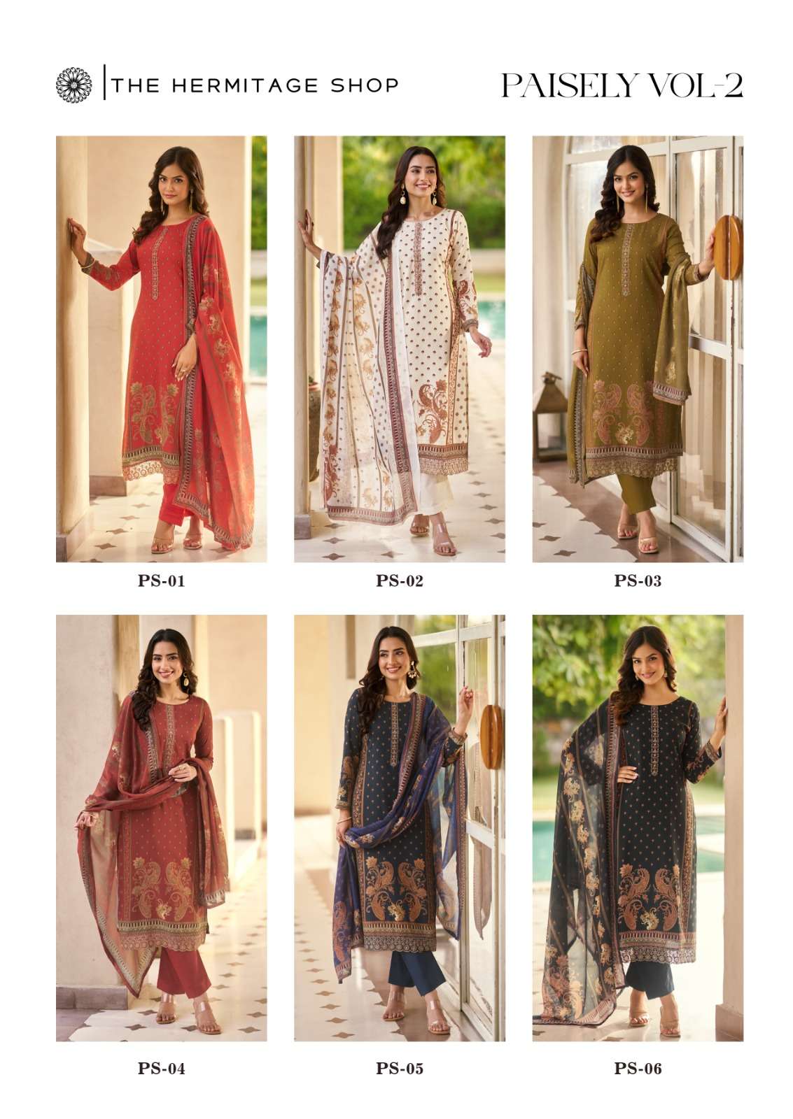 THE HERMITAGE SHOP PAISELY VOL 2 LAWN COTTON DIGITAL PRINT WITH FANCY WORK SUIT