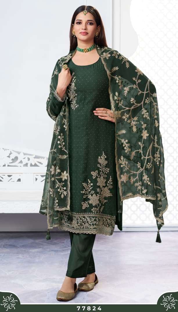 VINAY FASHION KULEESH SAJAWAT ORGANZA EMBROIDERY DESIGNER WORK SUIT