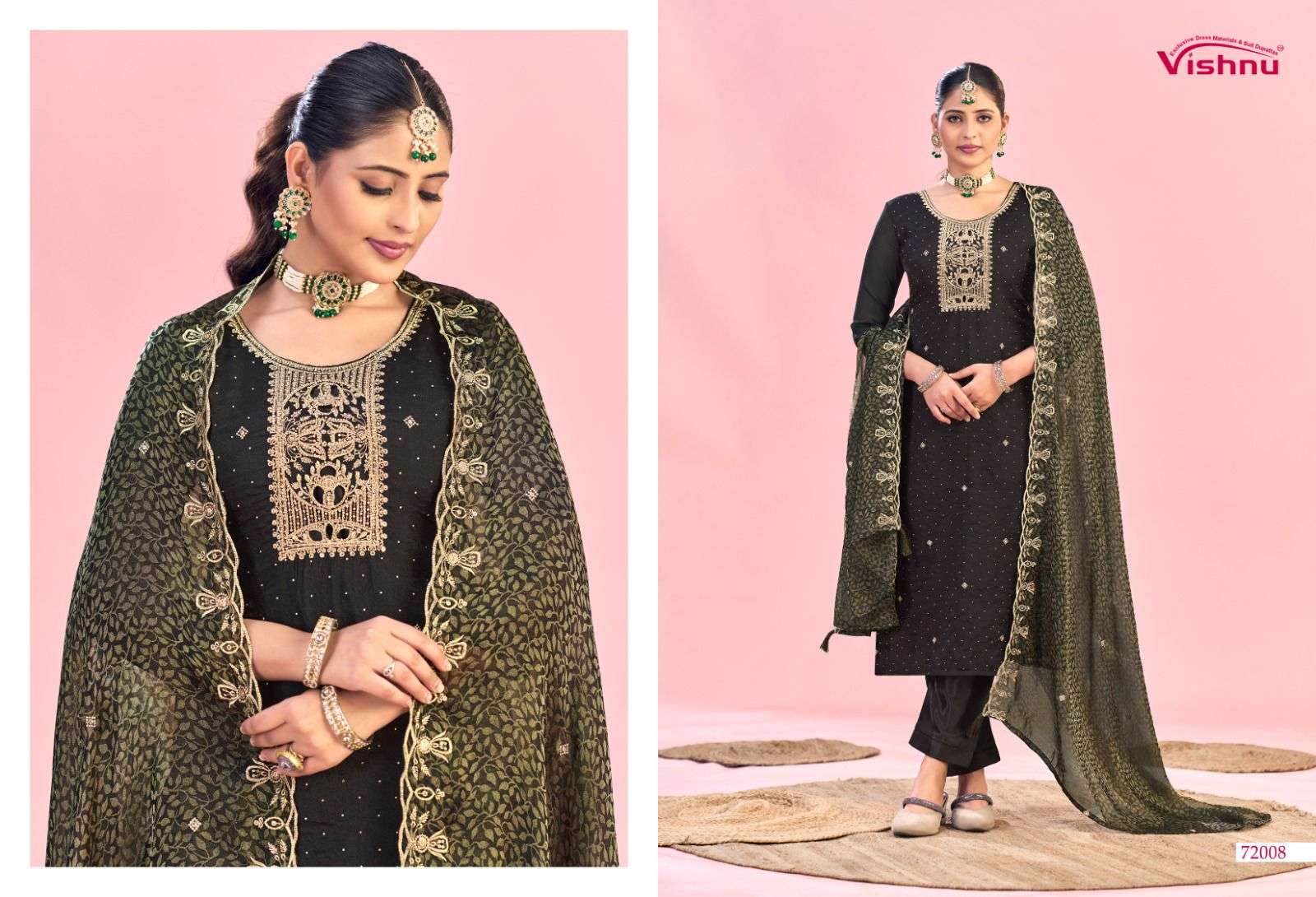 VISHNU IMPEX HANIYA MOSS FABRIC EMBROIDERY DESIGNER WORK LADIES SUIT