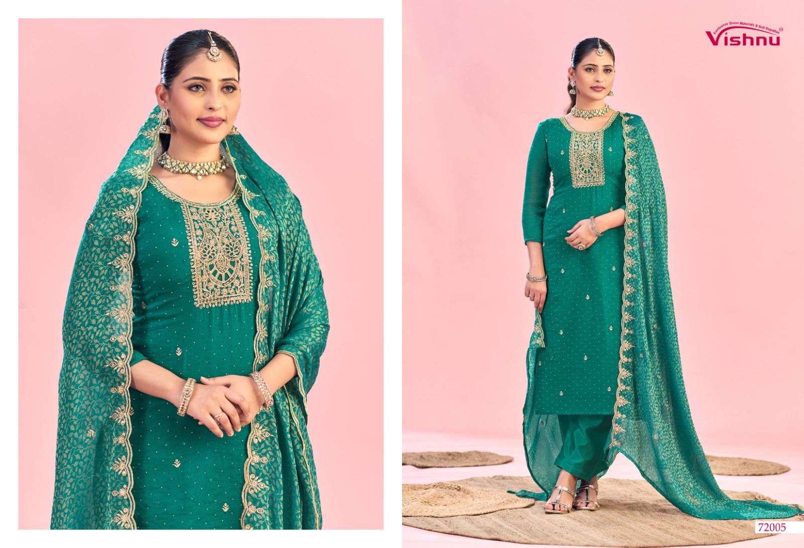 VISHNU IMPEX HANIYA MOSS FABRIC EMBROIDERY DESIGNER WORK LADIES SUIT
