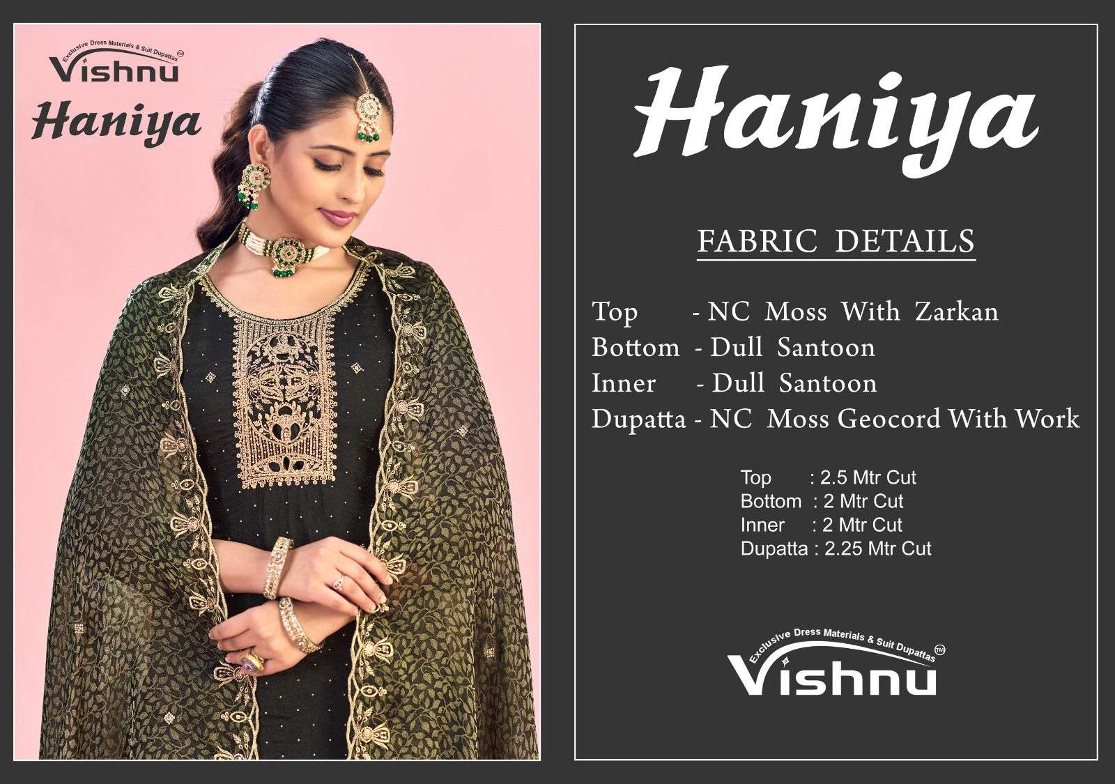 VISHNU IMPEX HANIYA MOSS FABRIC EMBROIDERY DESIGNER WORK LADIES SUIT