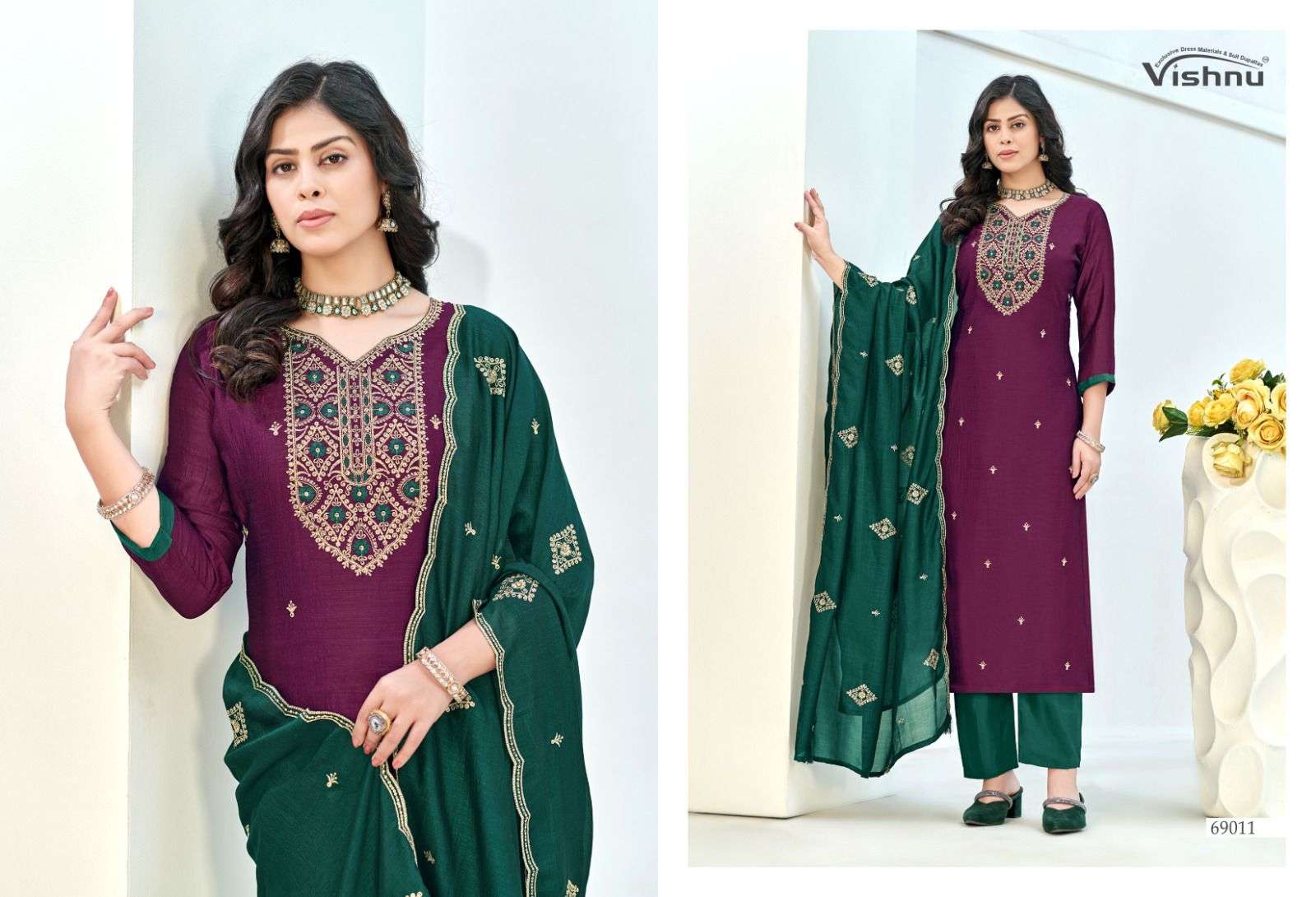 VISHNU IMPEX TURKISH SILK EMBROIDERY WORK SUIT